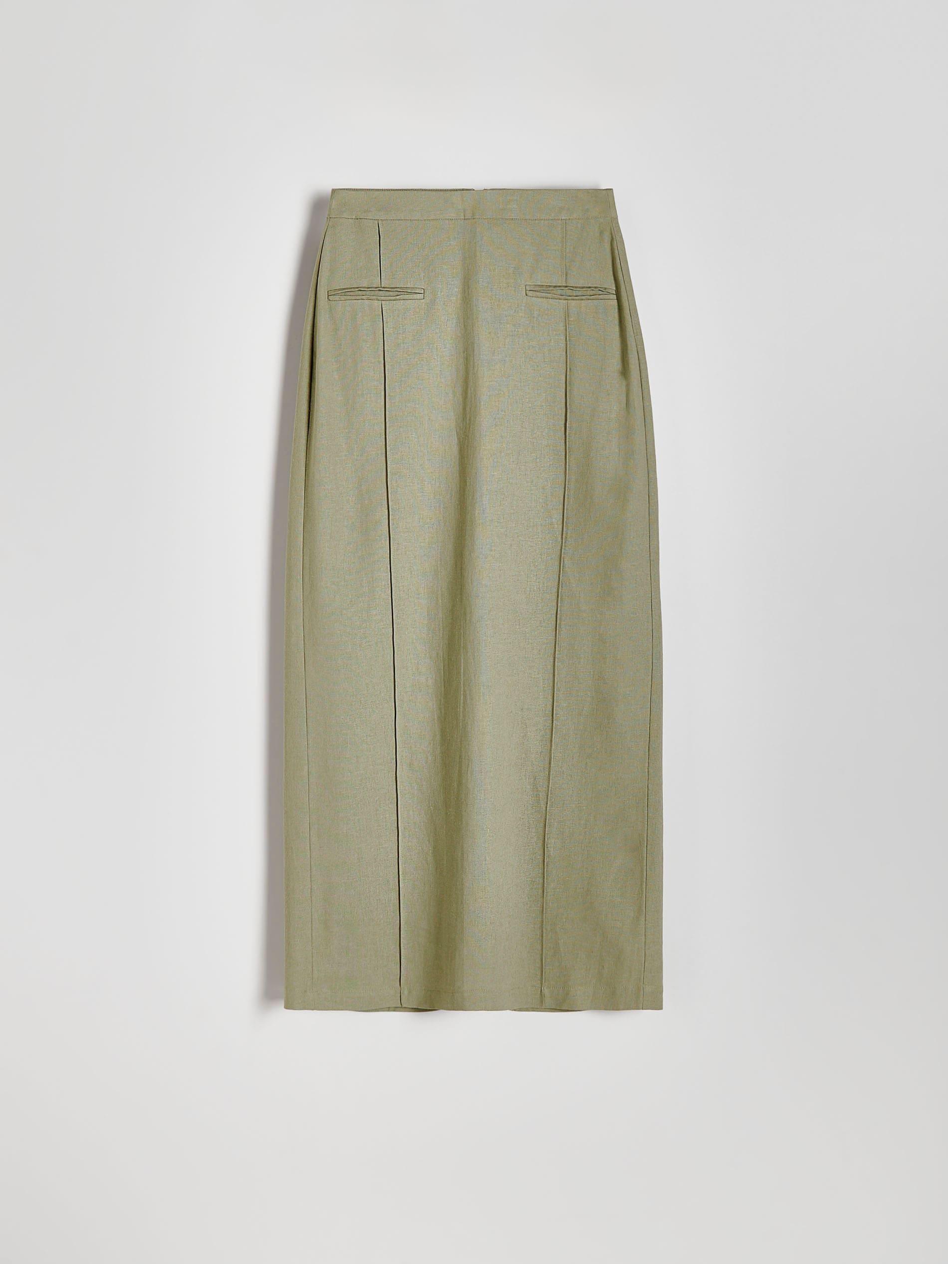 Green Linen Blend Midi Skirt, , large image number 4