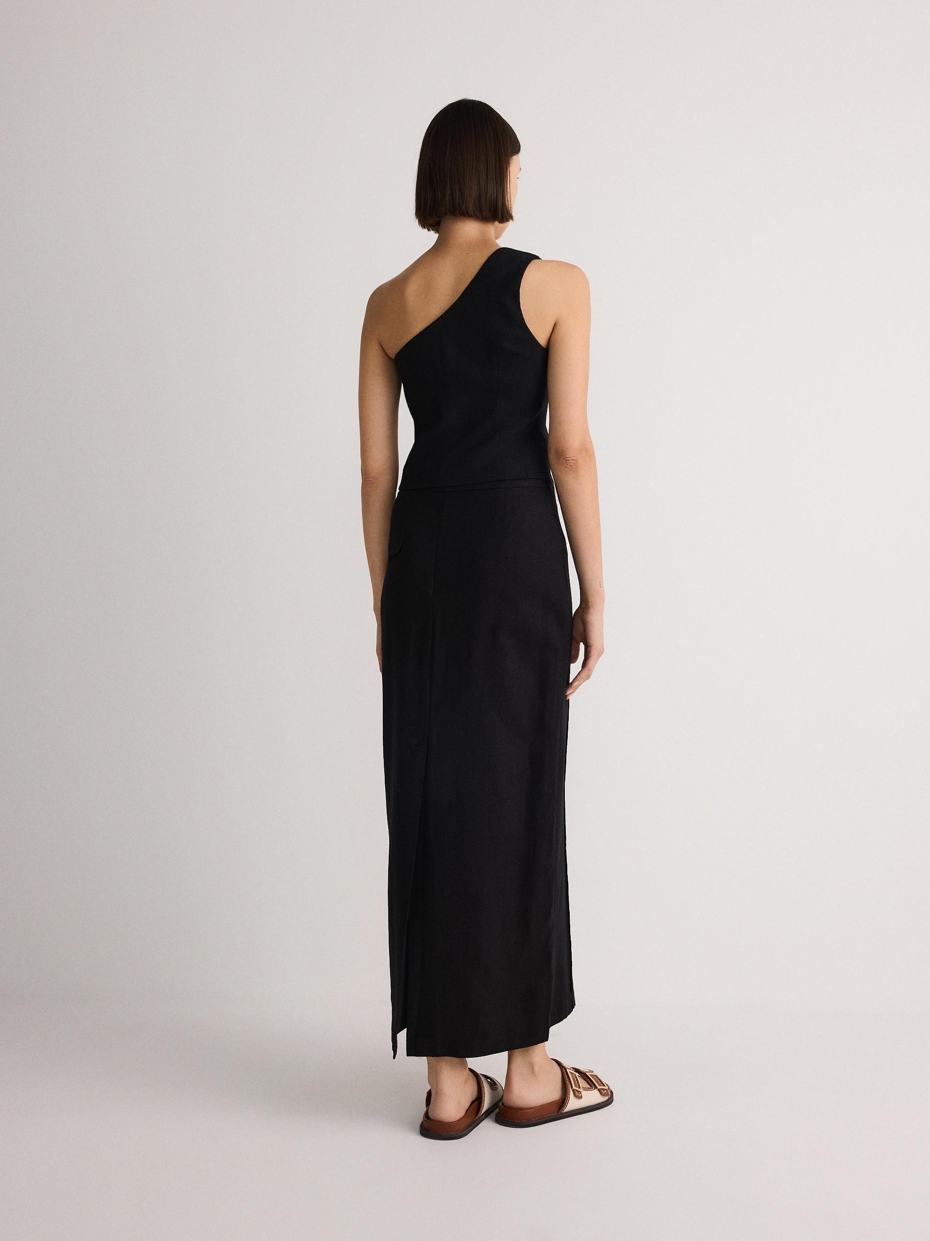 Black Linen Blend Midi Skirt, , large image number 3