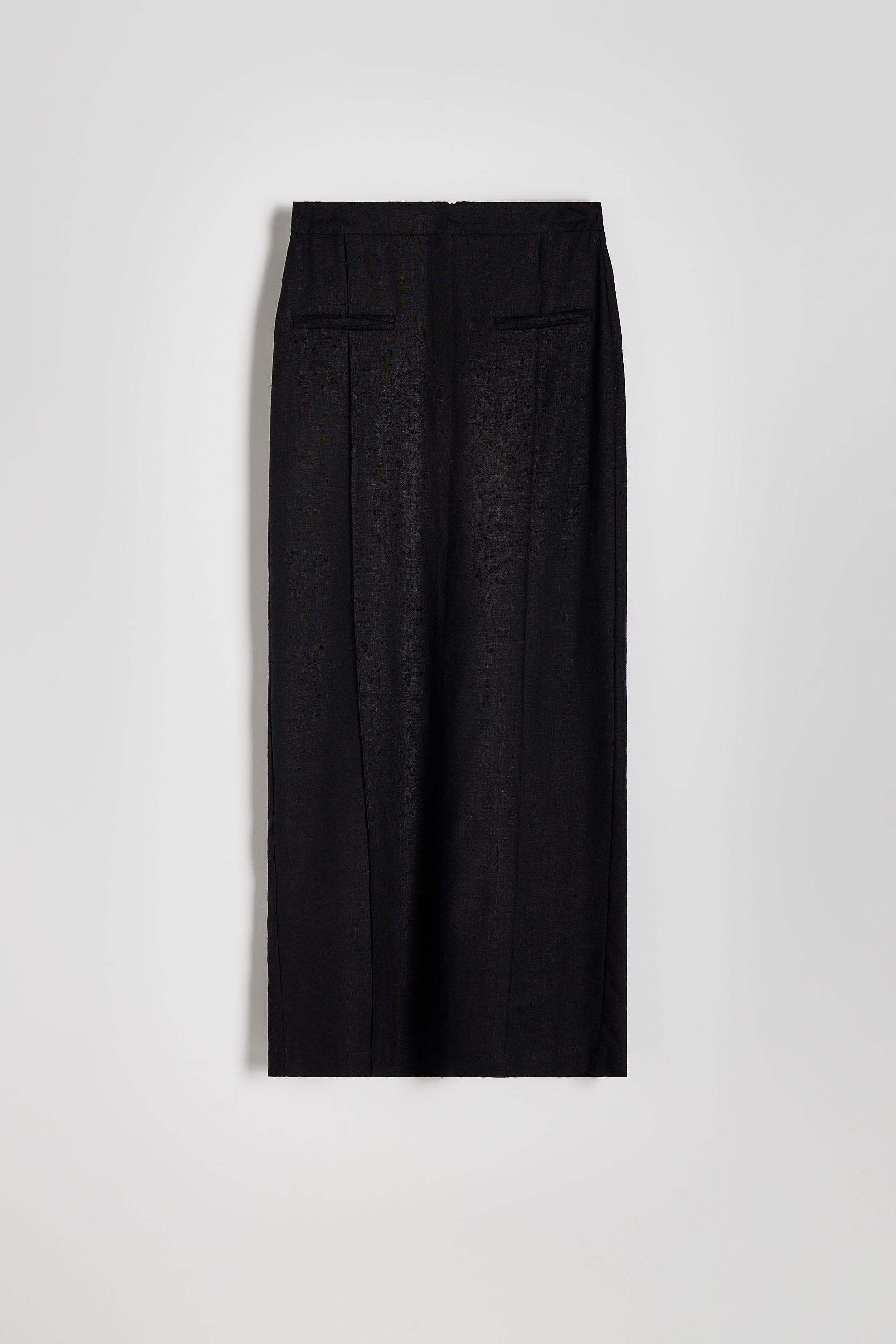 Black Linen Blend Midi Skirt, , large image number 4