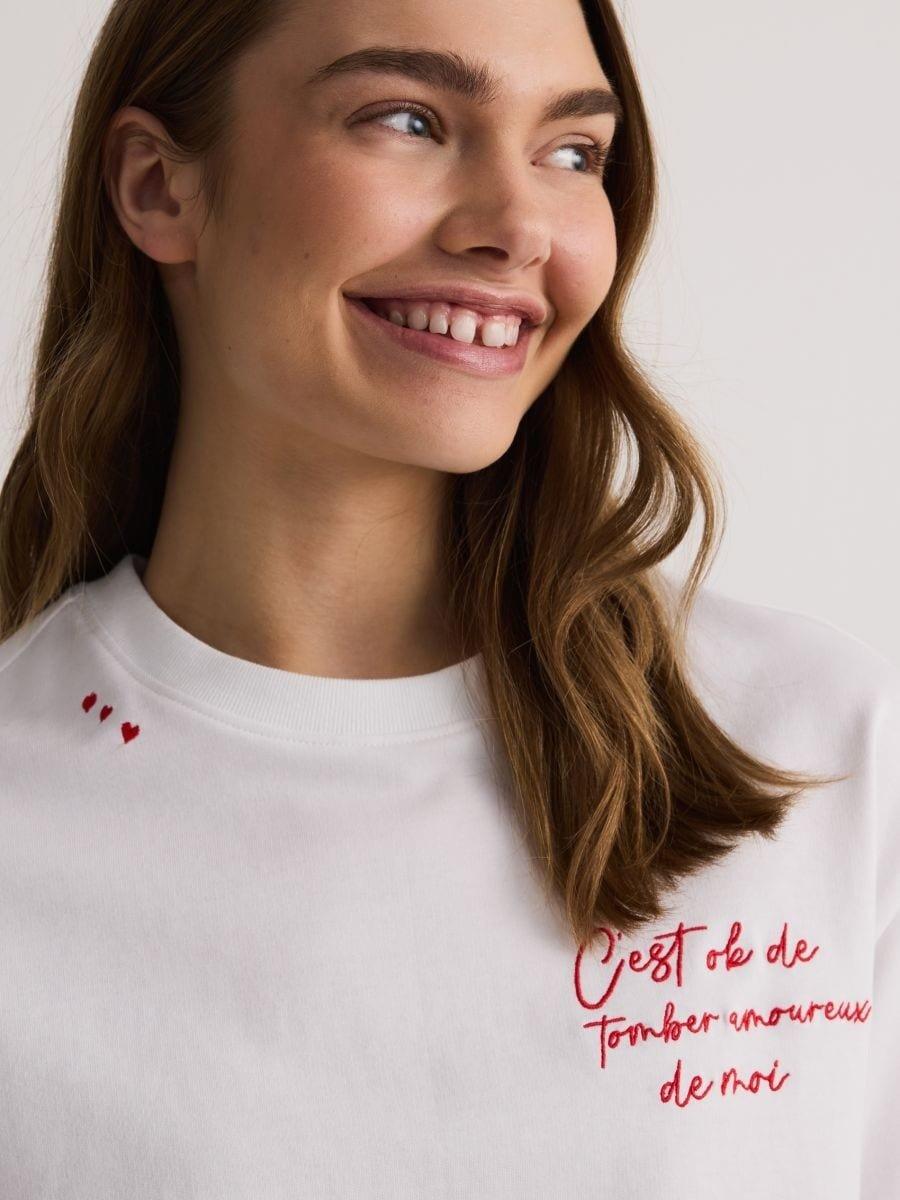 Cream T-Shirt With Embroidered Lettering, Ivory, large image number 0