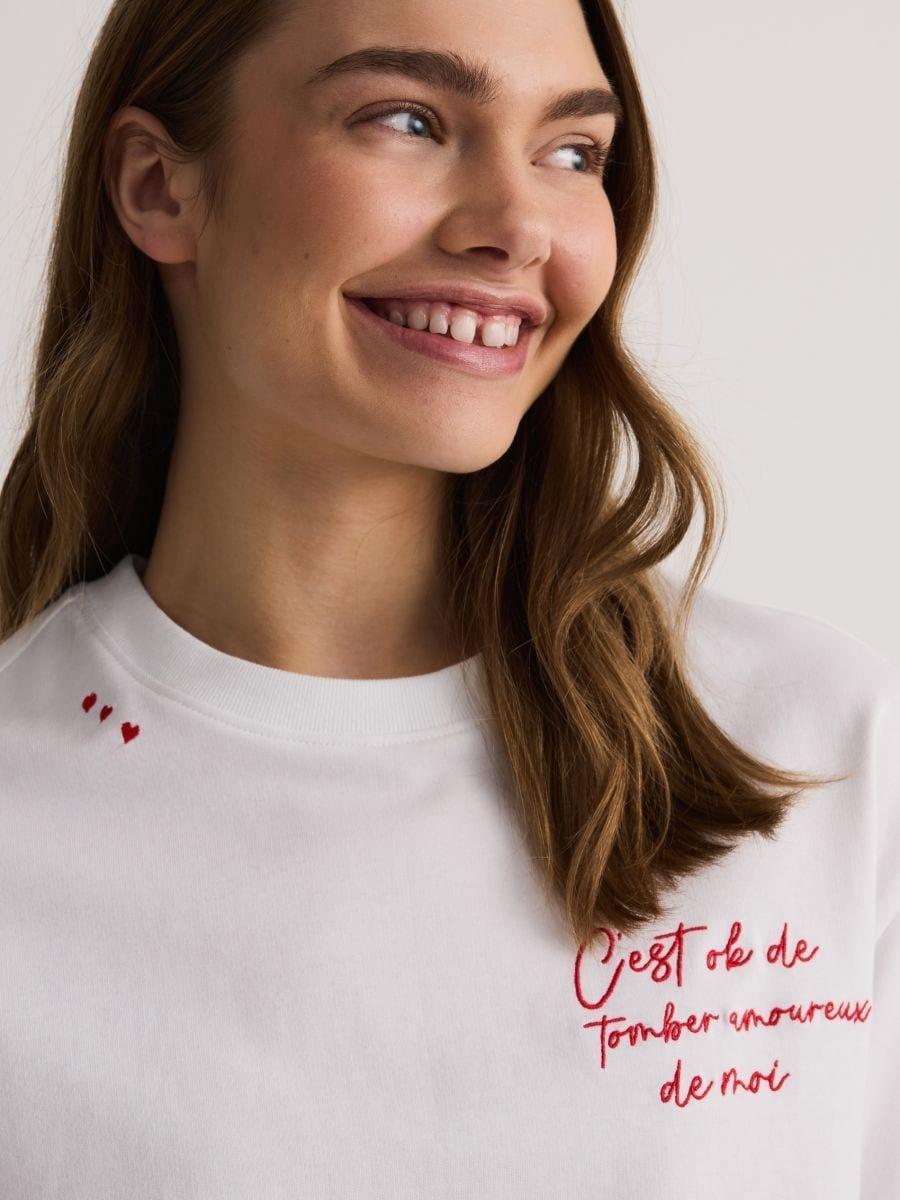 Cream T-Shirt With Embroidered Lettering, Ivory, large image number 1