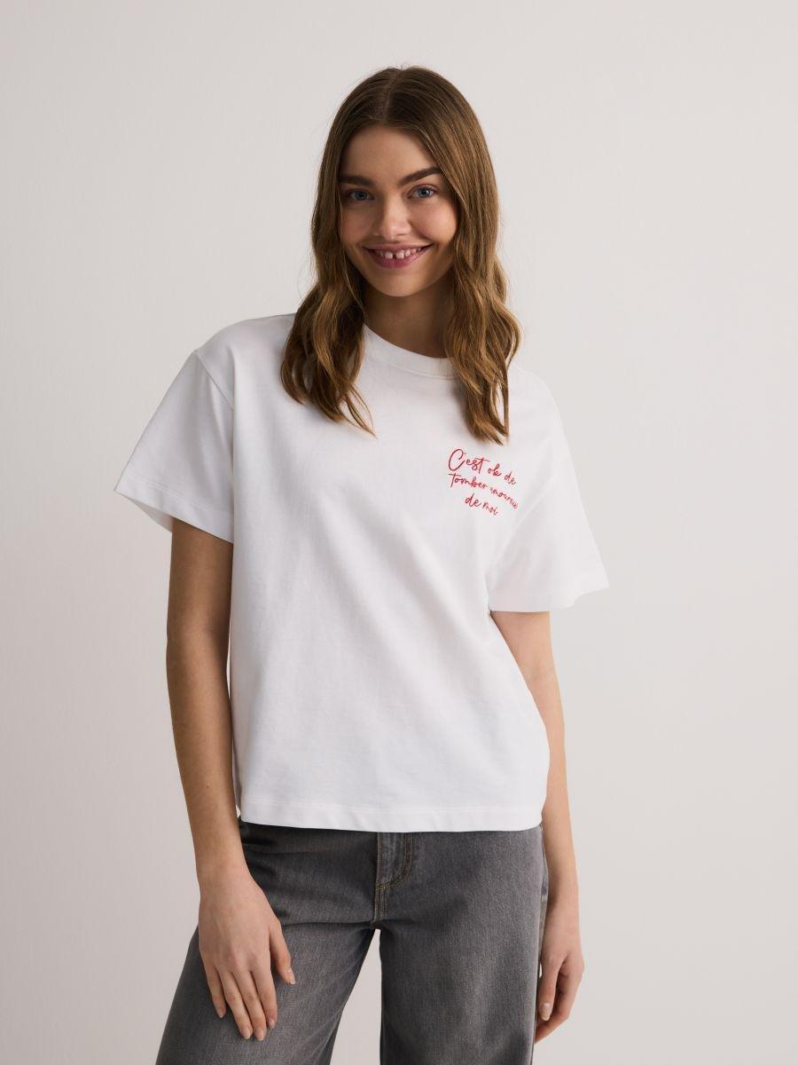 Cream T-Shirt With Embroidered Lettering, Ivory, large image number 5