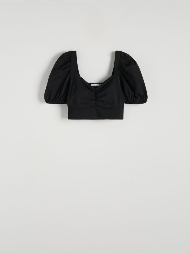 Black Puff Sleeves Blouse, , large image number 0
