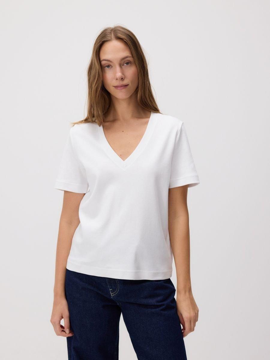 White V-Neck T-Shirt, , large image number 1