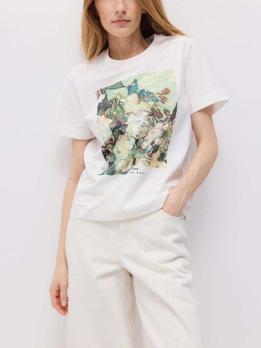 Cream Cotton T-Shirt With Print, , large image number 0