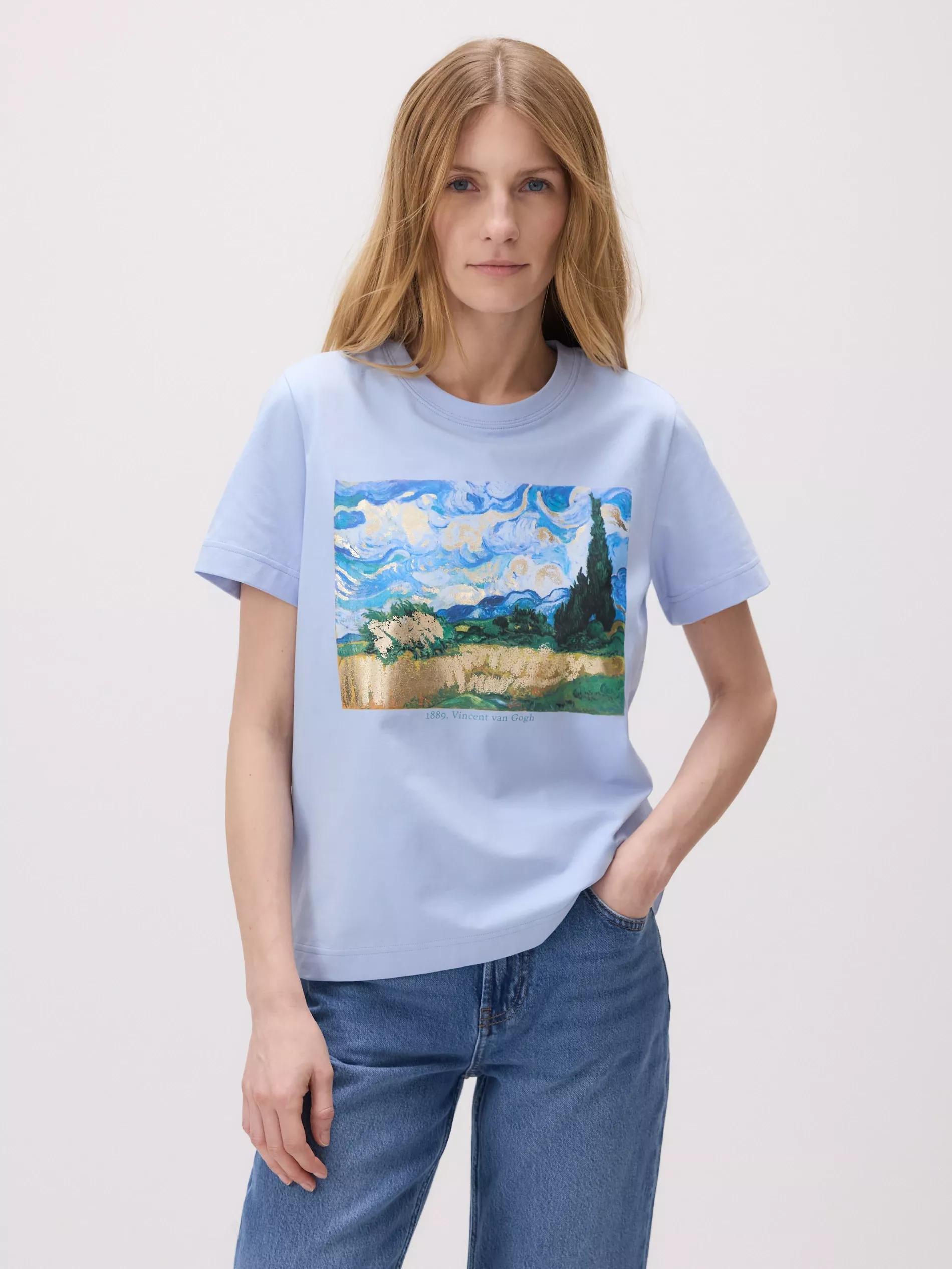 Blue Printed Cotton T-Shirt, Blue, large image number 0