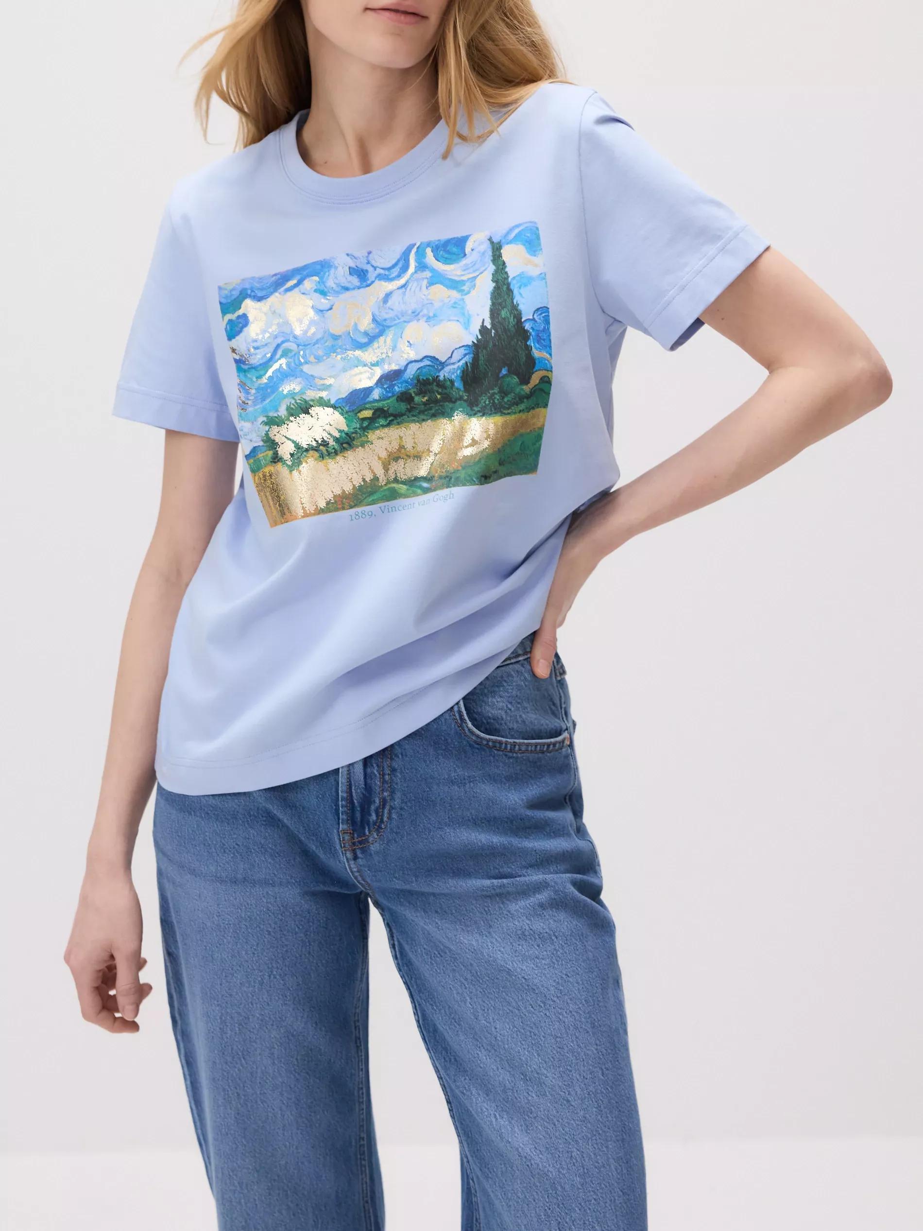 Blue Printed Cotton T-Shirt, Blue, medium