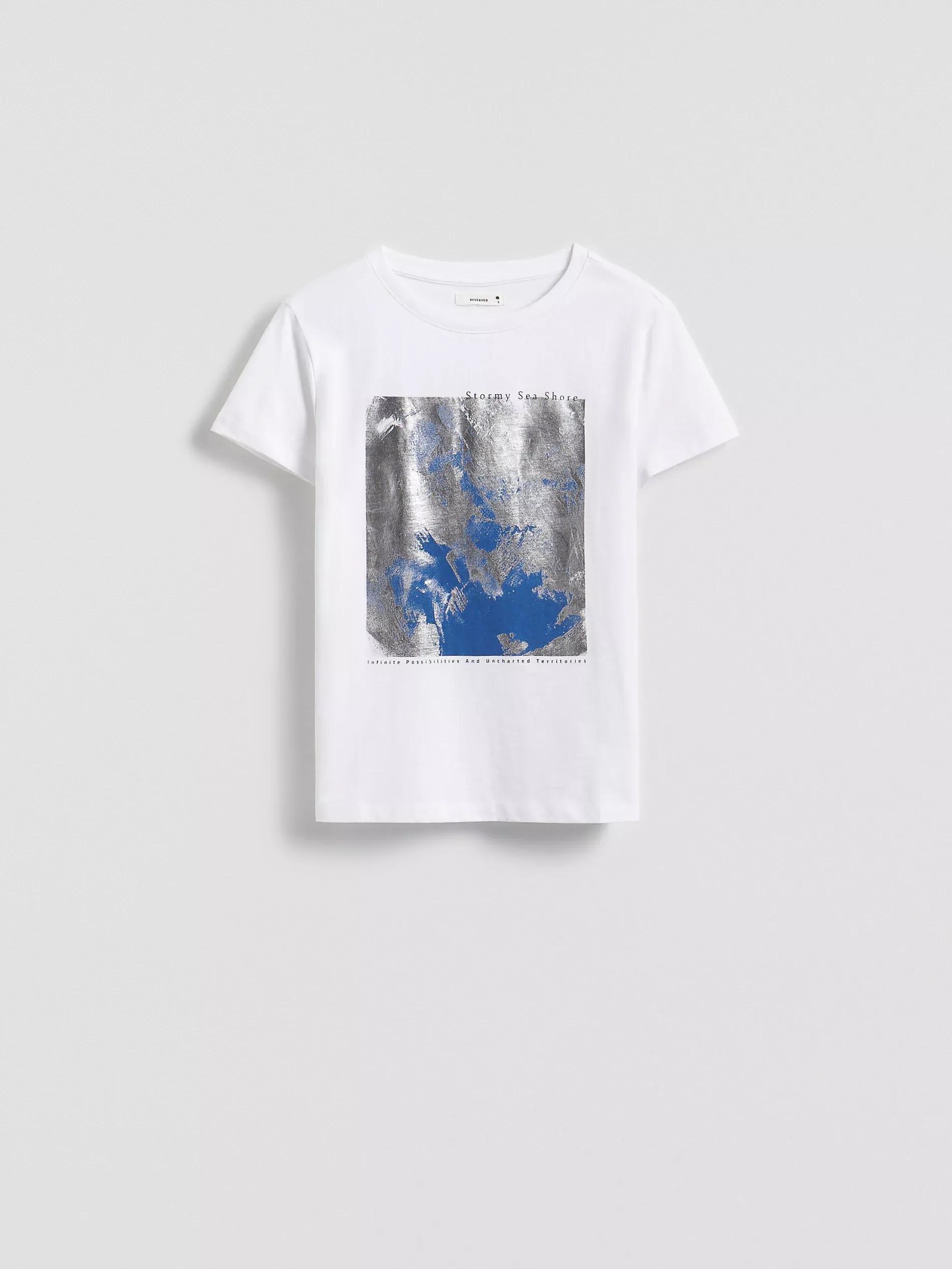 White Cotton T-Shirt With Print, , large image number 0