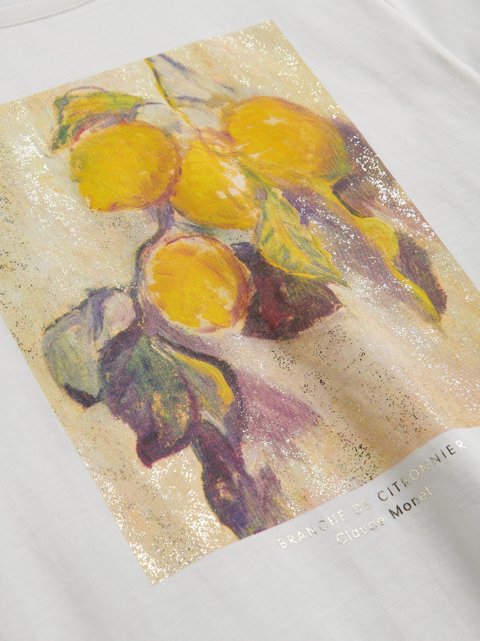Cream Cotton T-Shirt With Print, , large image number 1