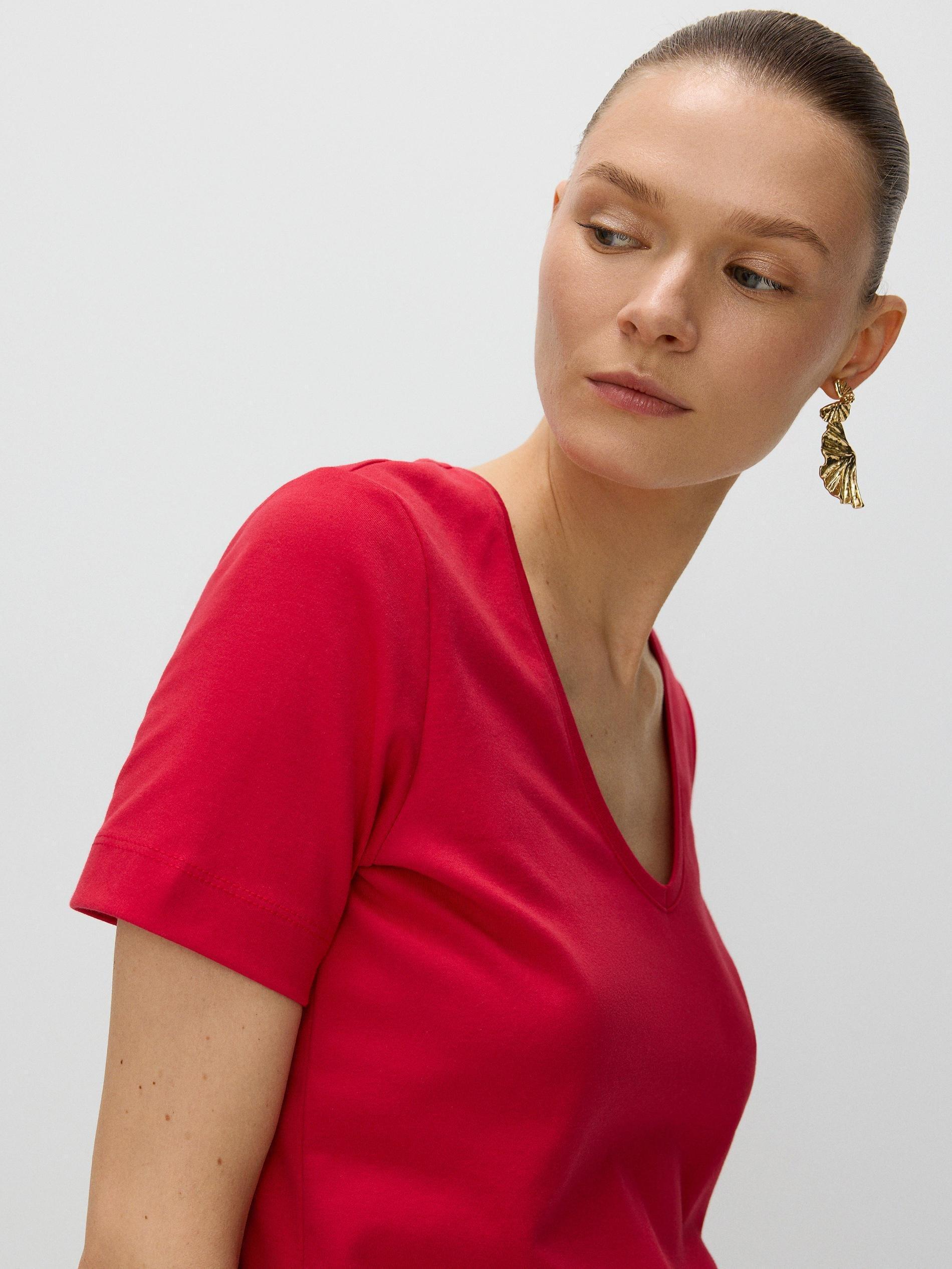 Red V-Neck Blouse, , large image number 1