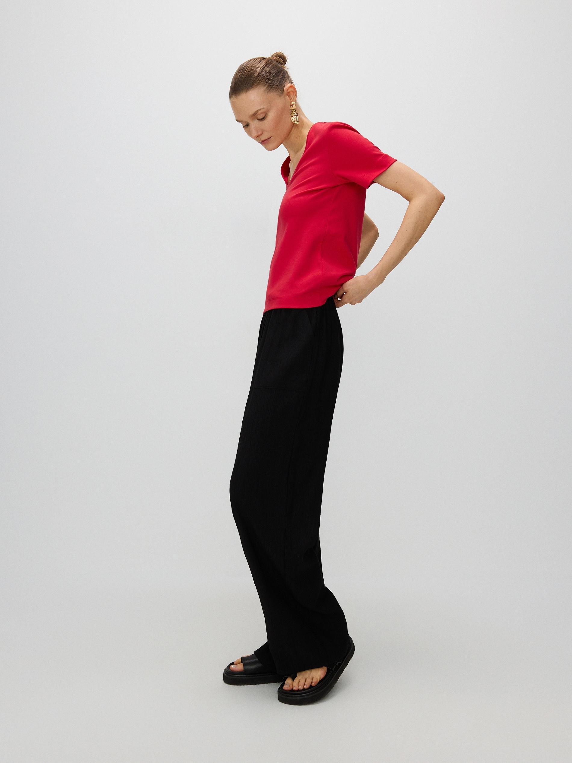 Red V-Neck Blouse, , large image number 2