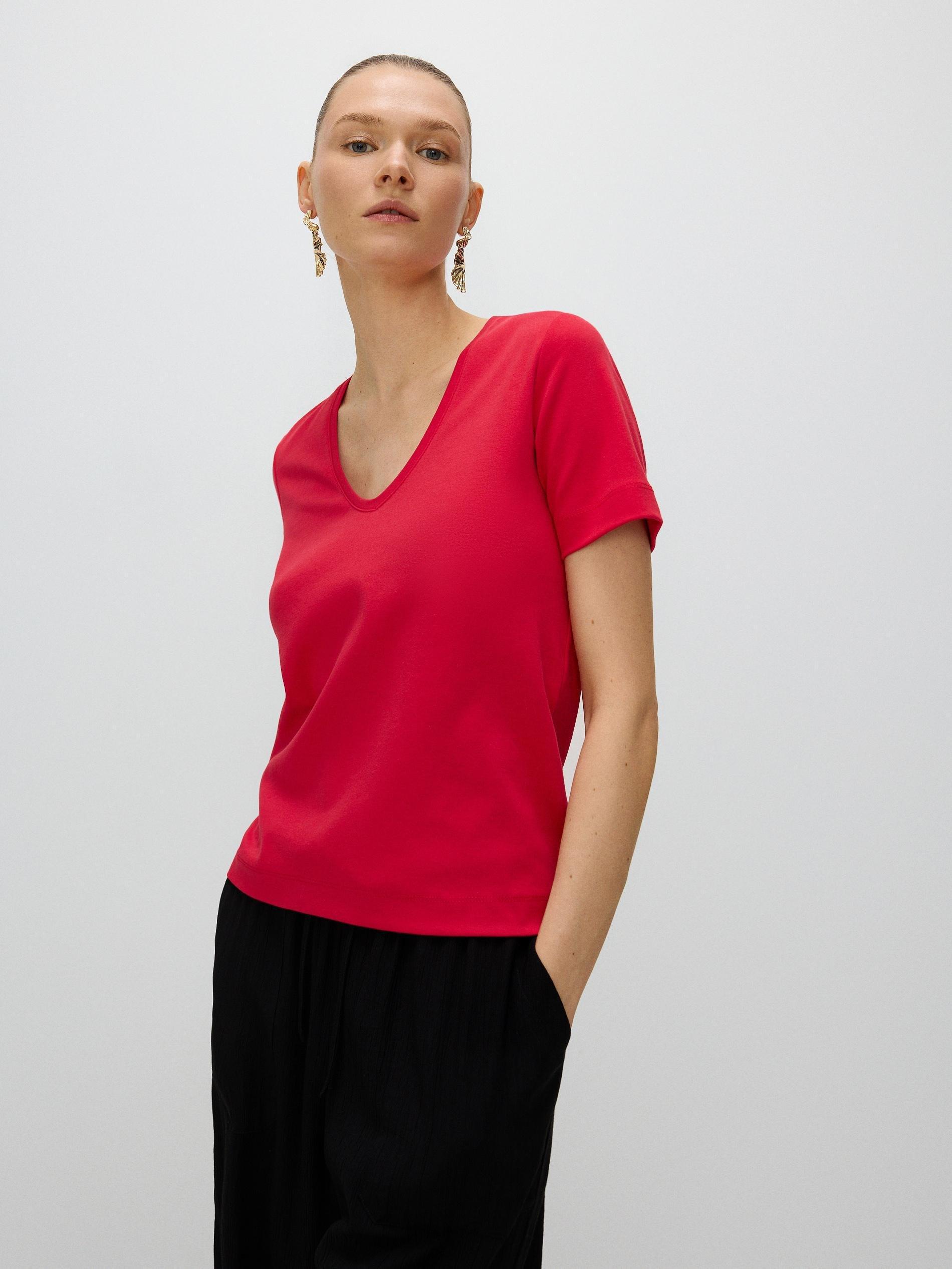 Red V-Neck Blouse, , large image number 3