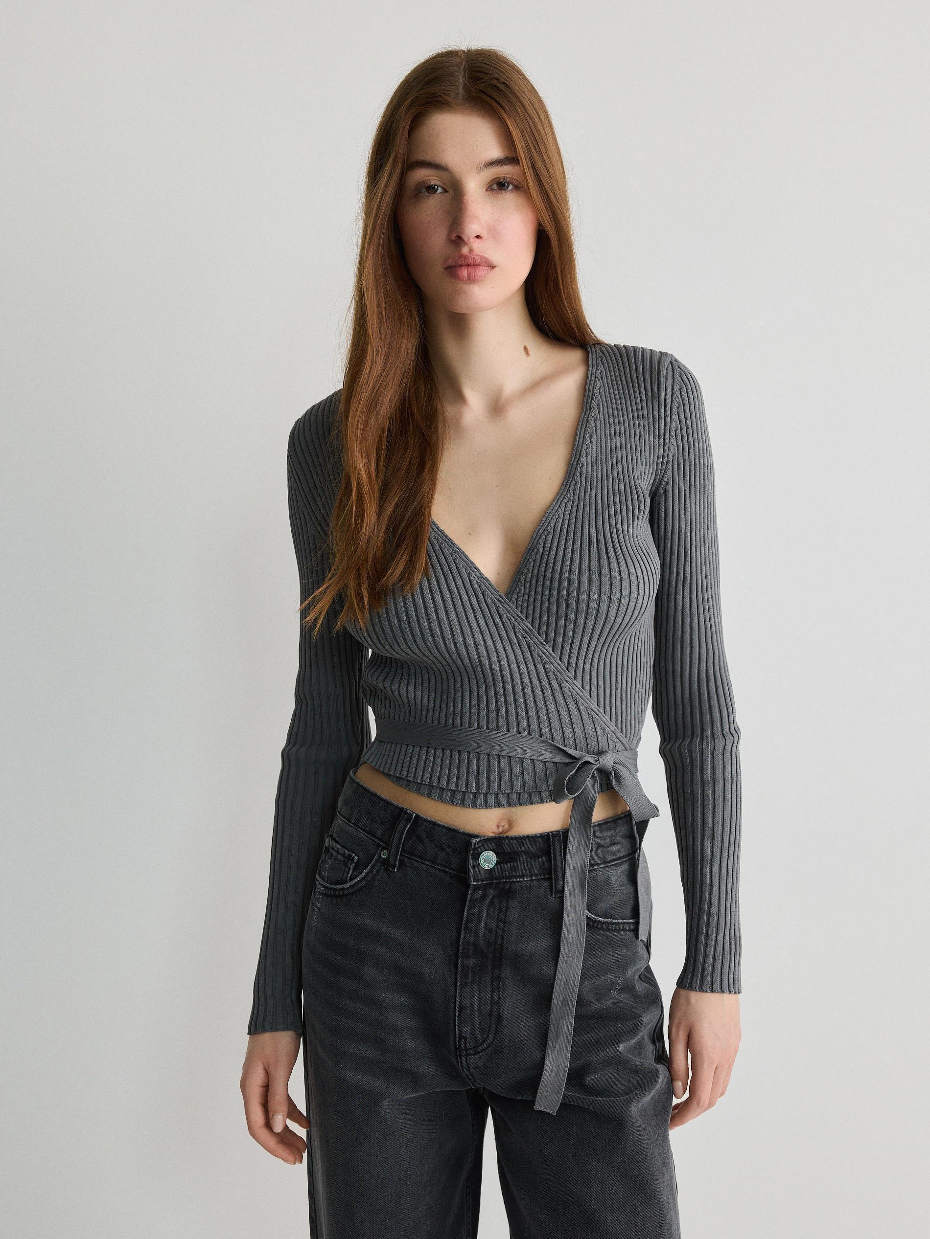 Grey Jumper With Tie Detail, , large image number 1