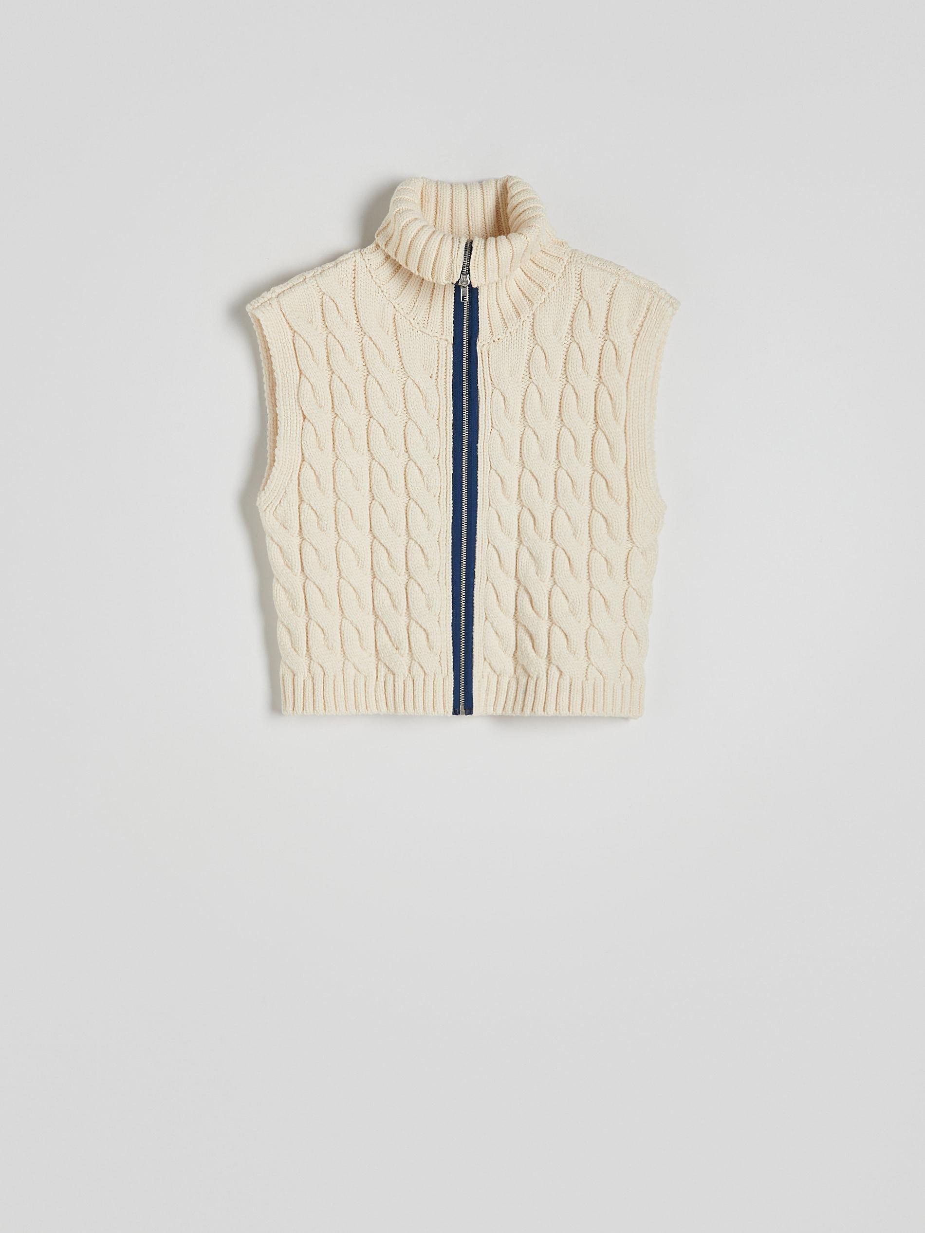 Cream High Turtleneck Cable Knit Vest, , large image number 4