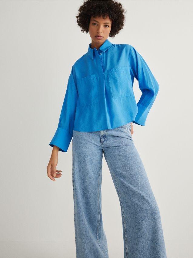 Blue Classic Collar Modal Rich Shirt, , large image number 0