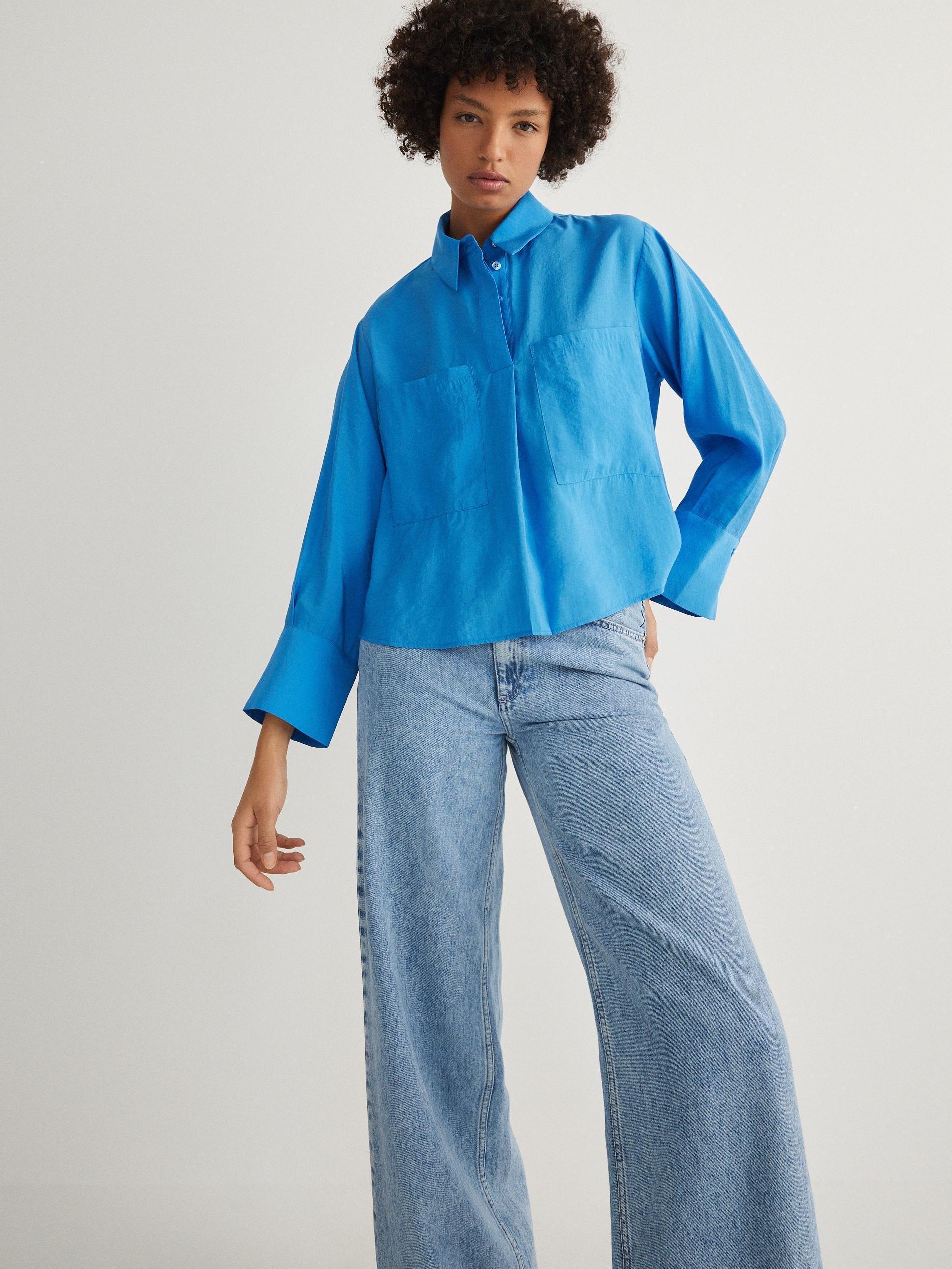 Blue Classic Collar Modal Rich Shirt, , large image number 1
