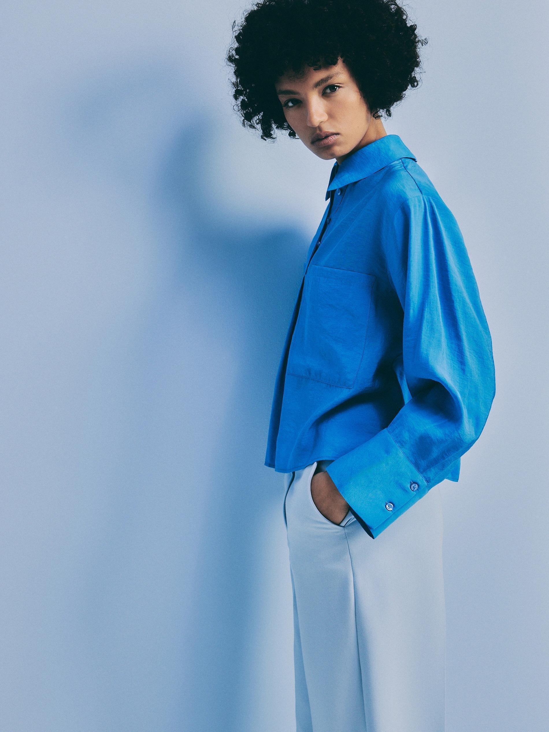 Blue Classic Collar Modal Rich Shirt, , large image number 6