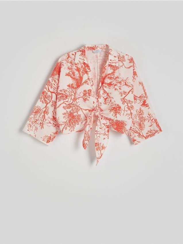 Multicolour Tie Detail Cropped Kimono Shirt, , large image number 0