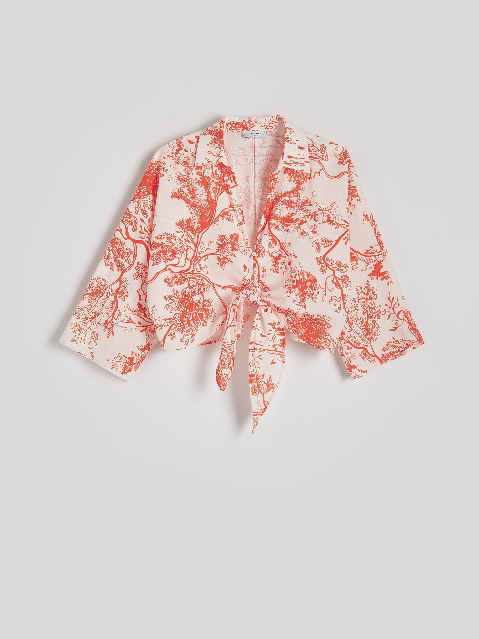 Multicolour Tie Detail Cropped Kimono Shirt, , large image number 1