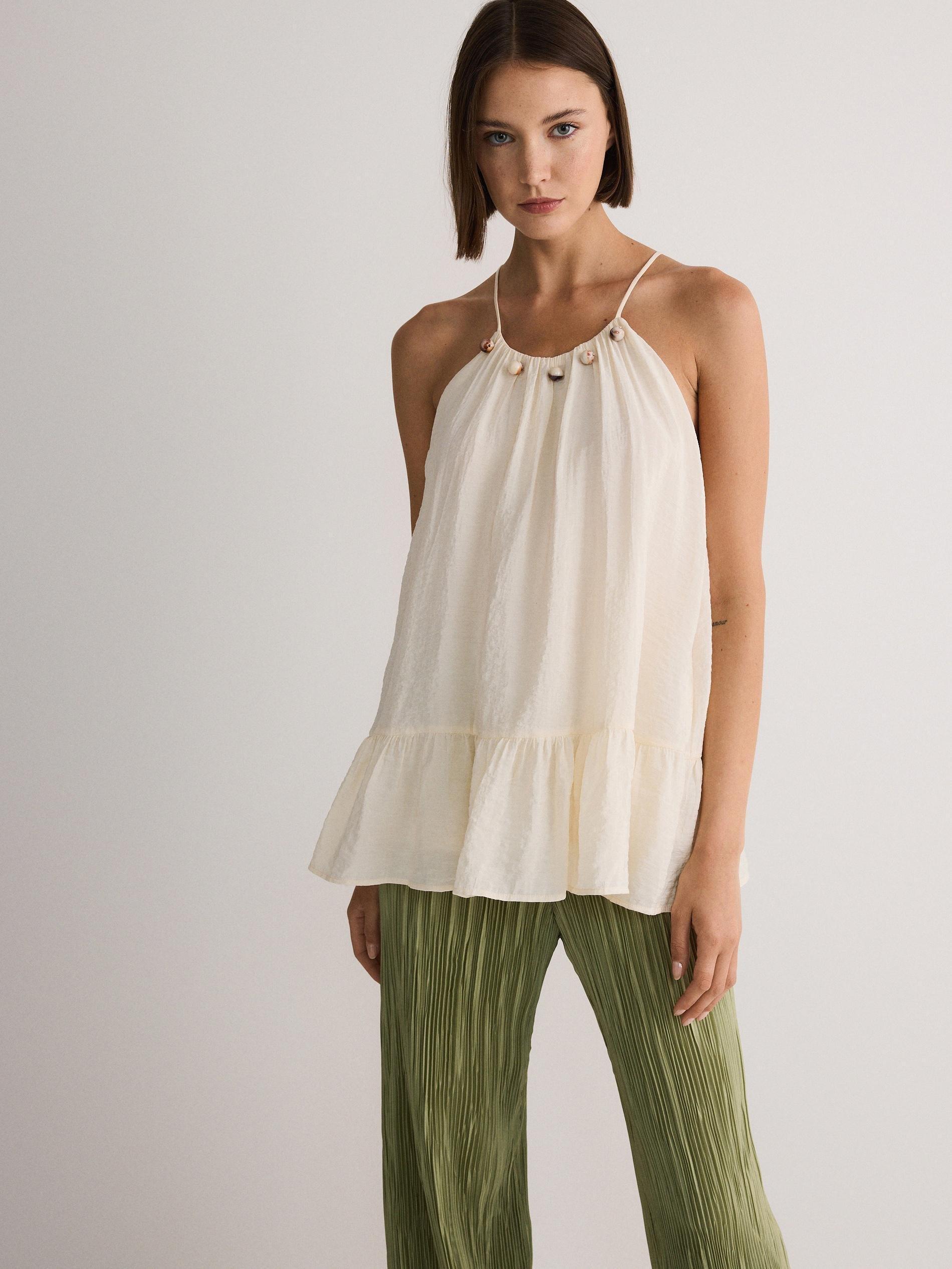 Beige Peplum Hem Blouse, , large image number 1