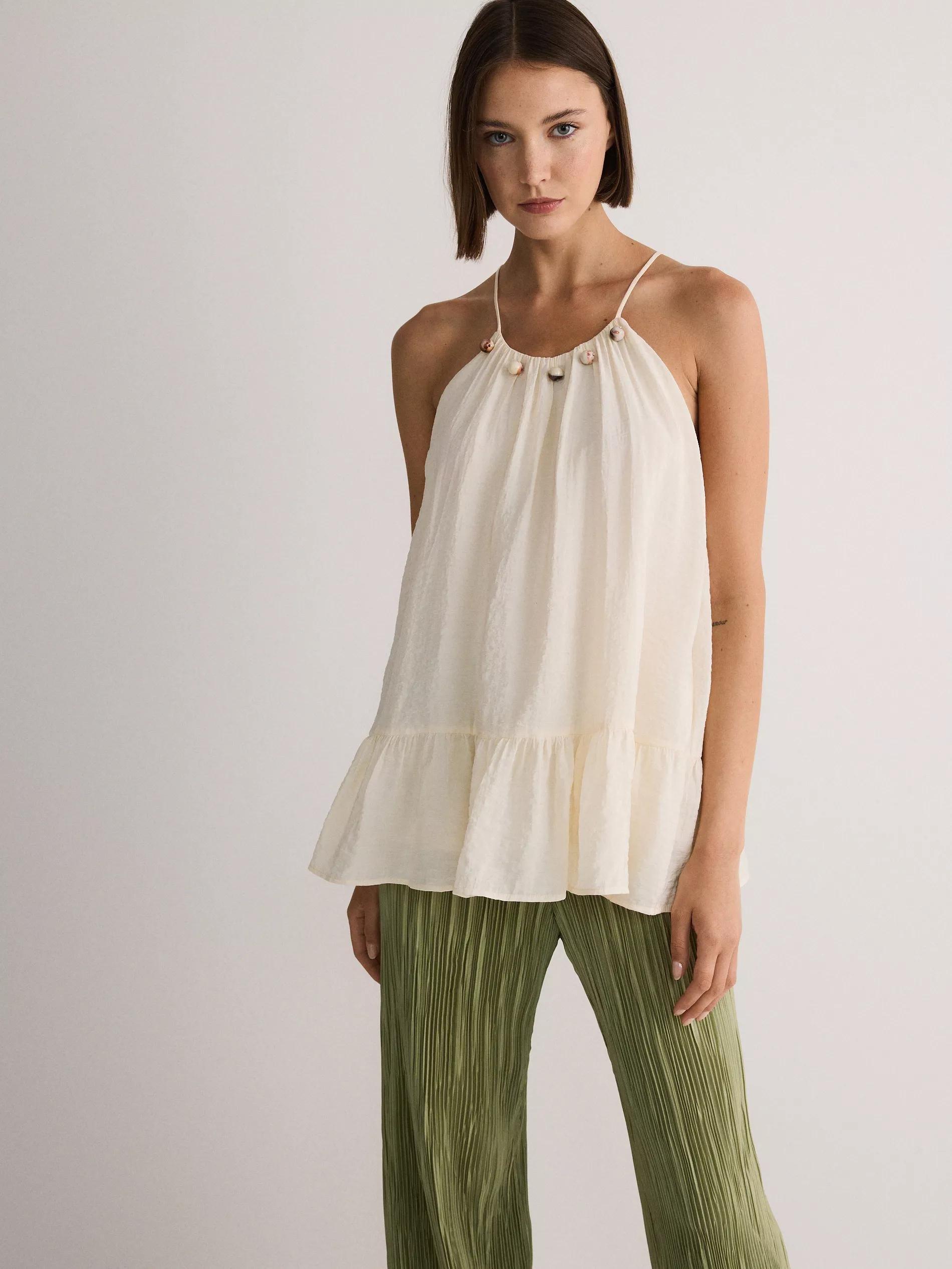 Beige Peplum Hem Blouse, , large image number 6