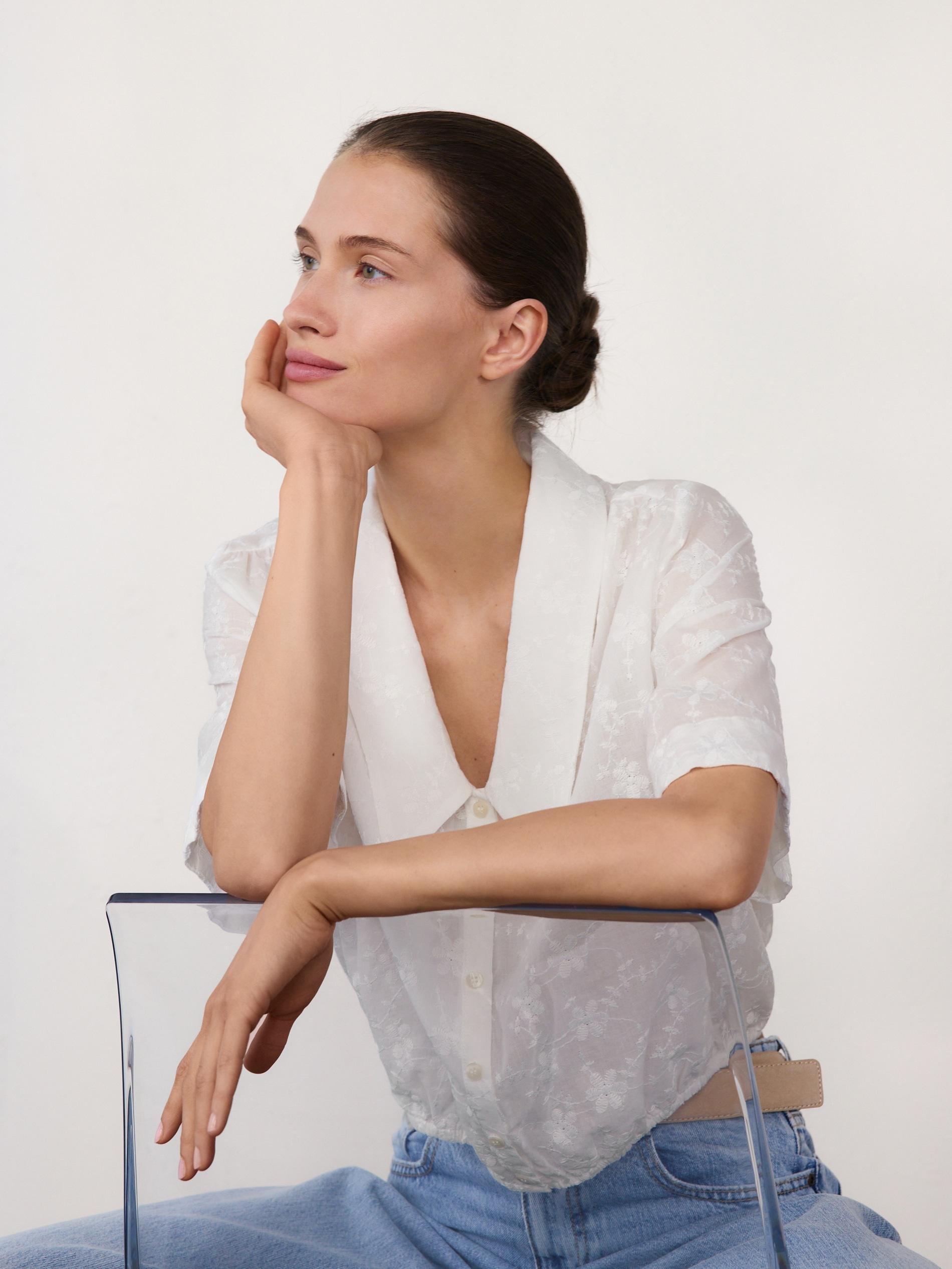 White Shirt With Embroidered Pattern, White, medium