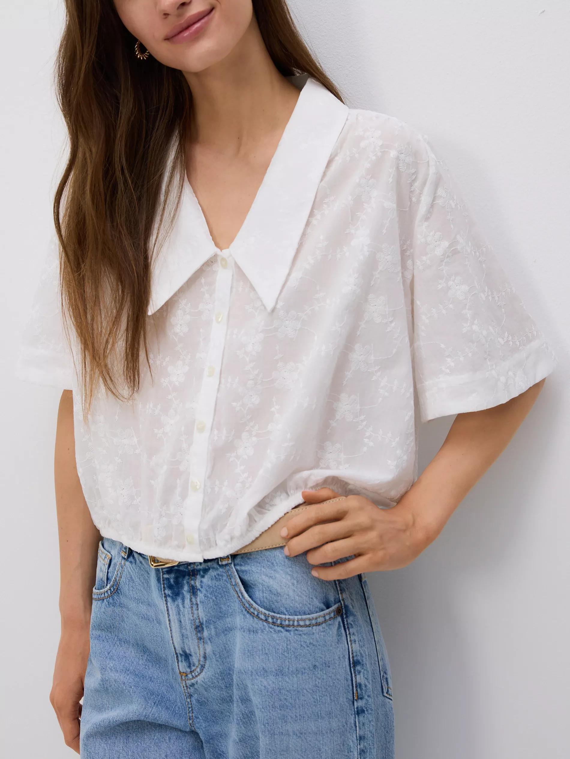 White Shirt With Embroidered Pattern, White, medium