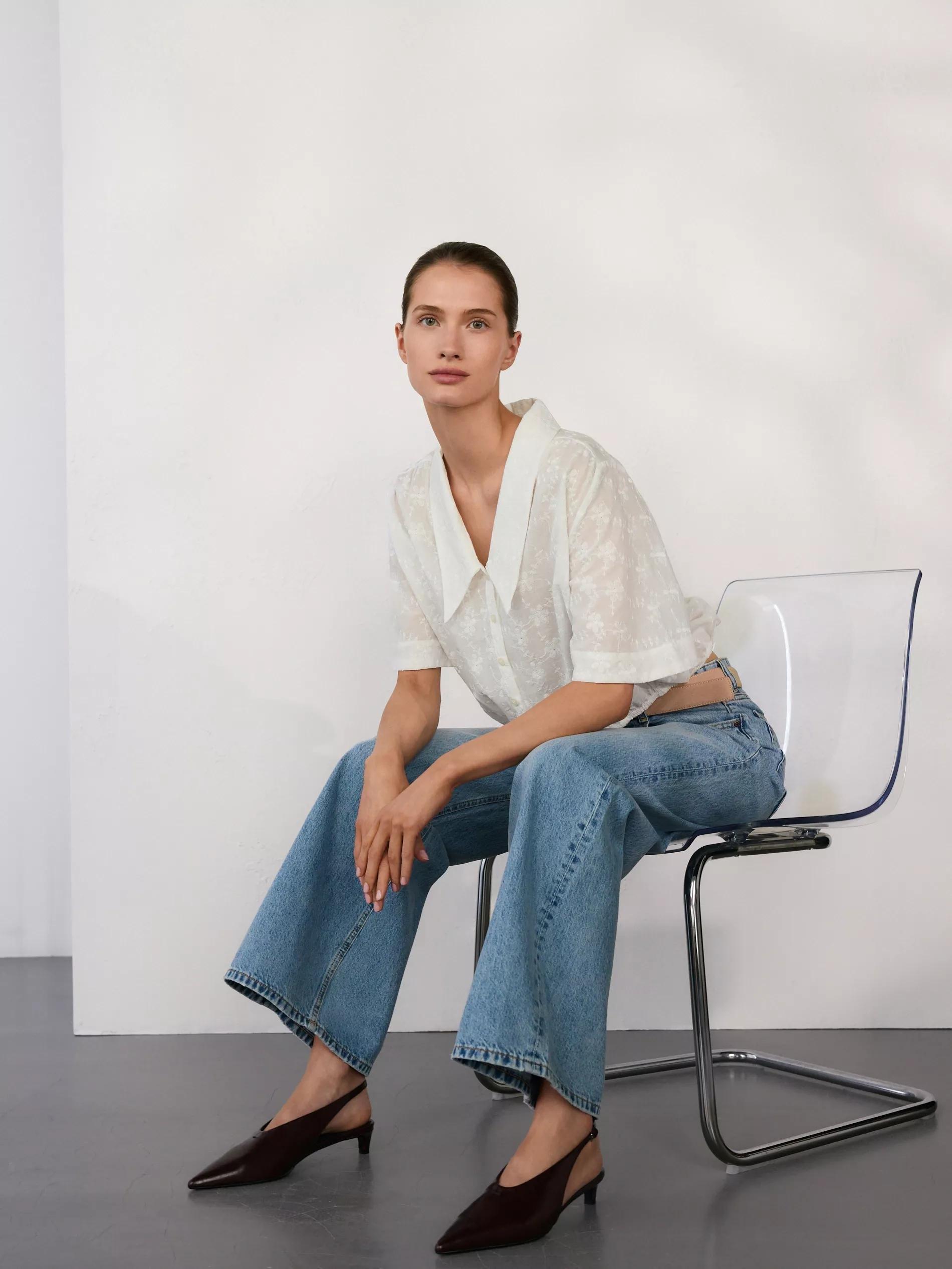 White Shirt With Embroidered Pattern, White, medium