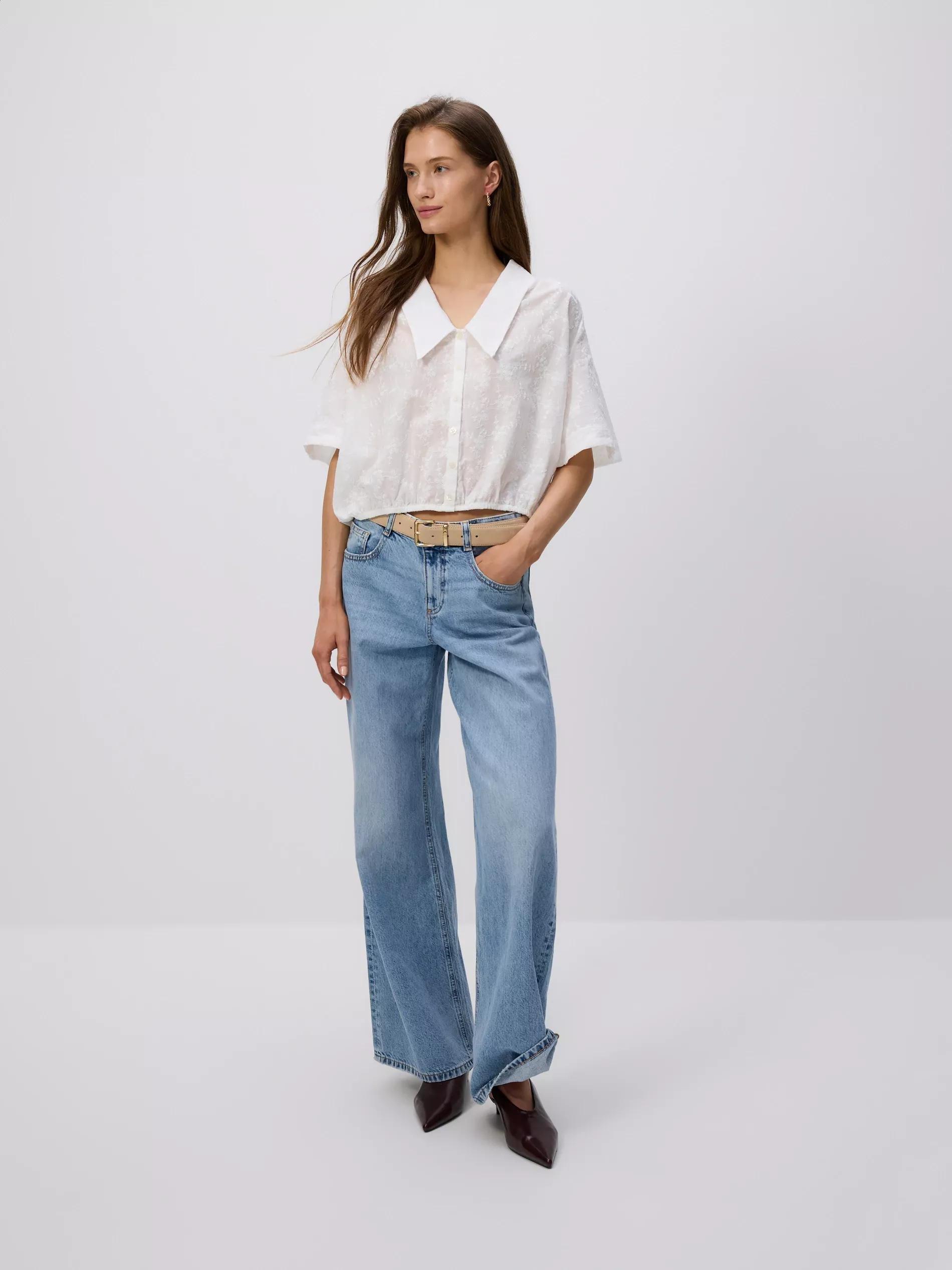 White Shirt With Embroidered Pattern, White, large image number 3