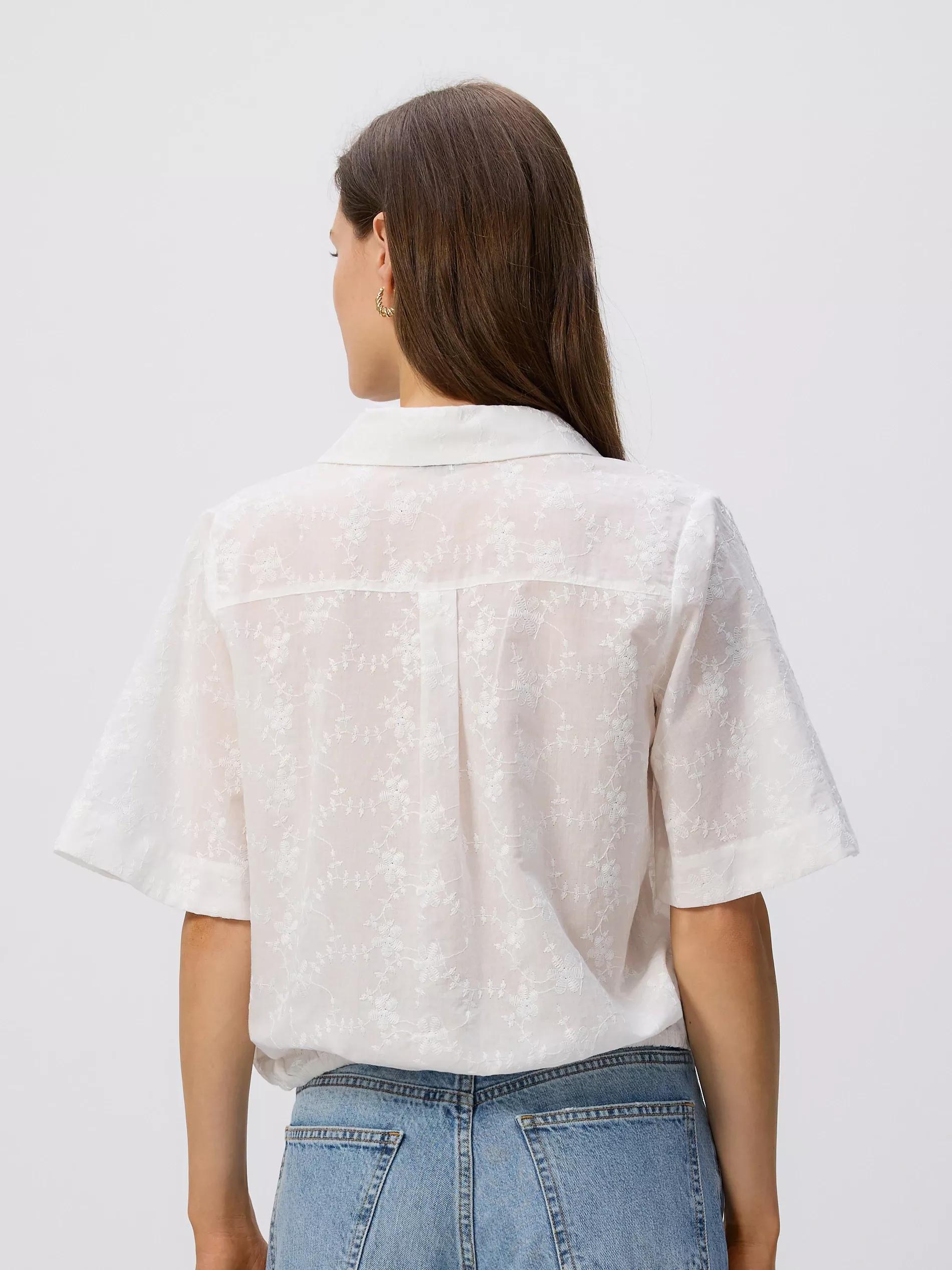White Shirt With Embroidered Pattern, White, large image number 4