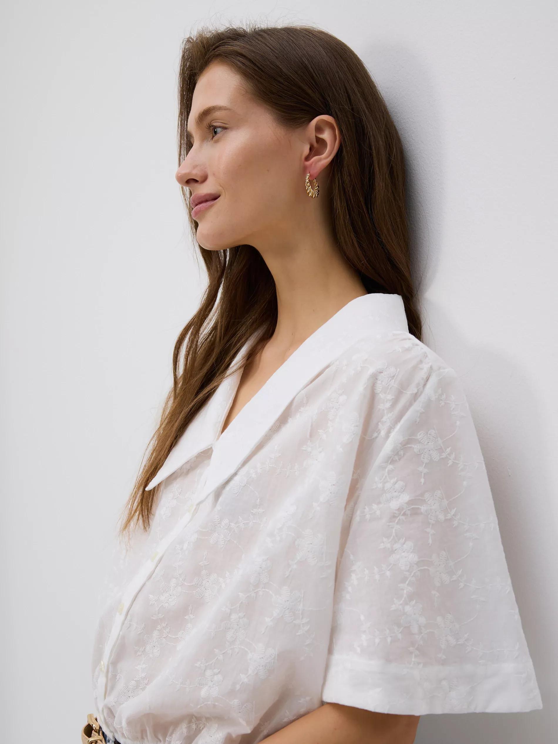 White Shirt With Embroidered Pattern, White, large image number 5