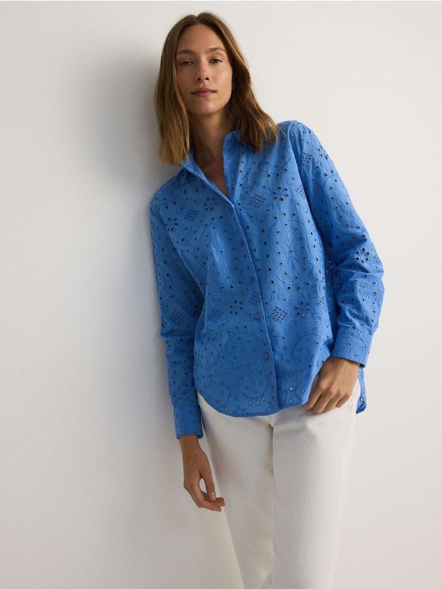 Blue Openwork Detailed Shirt, , medium