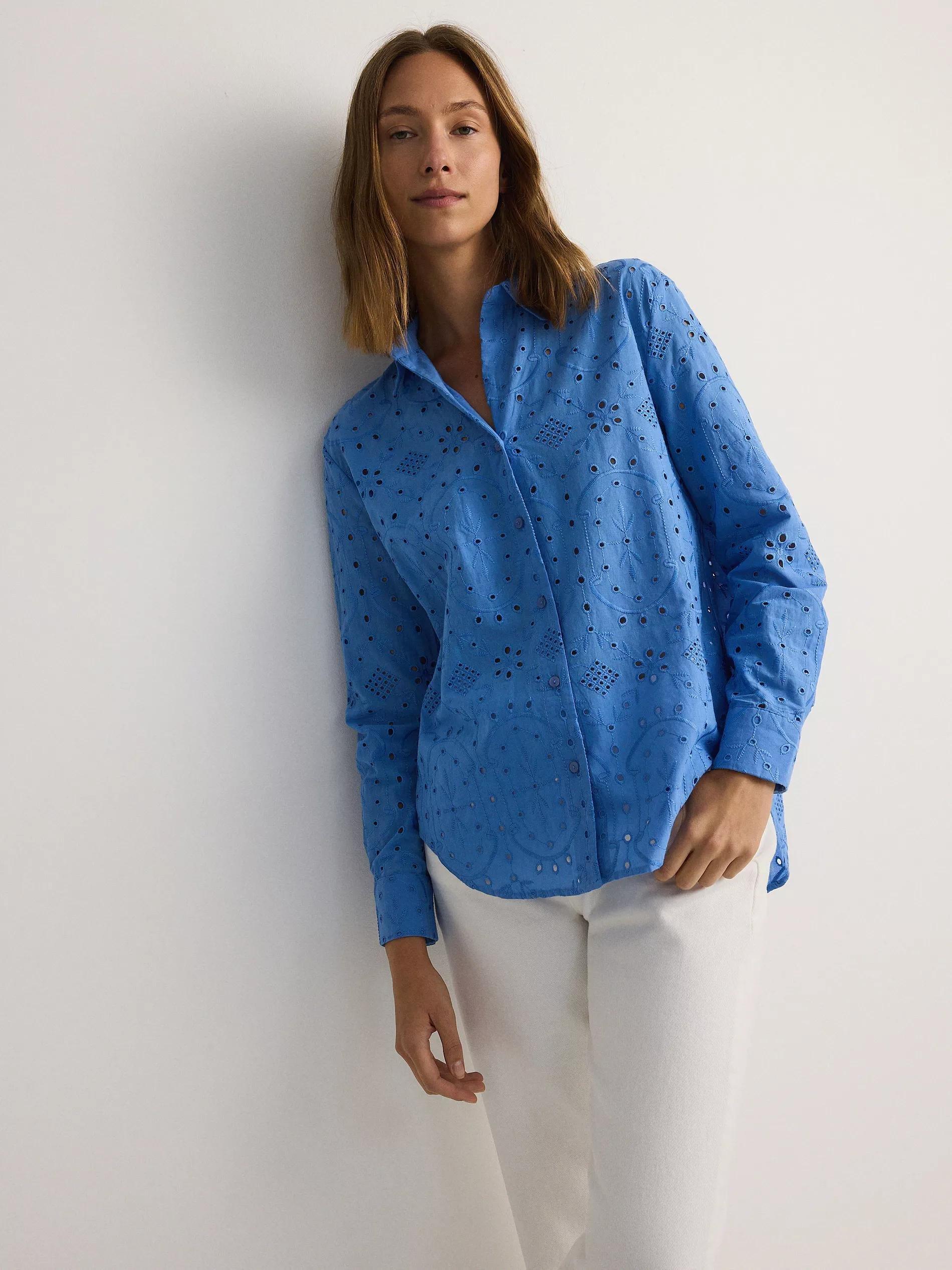 Blue Openwork Detailed Shirt, , large image number 1