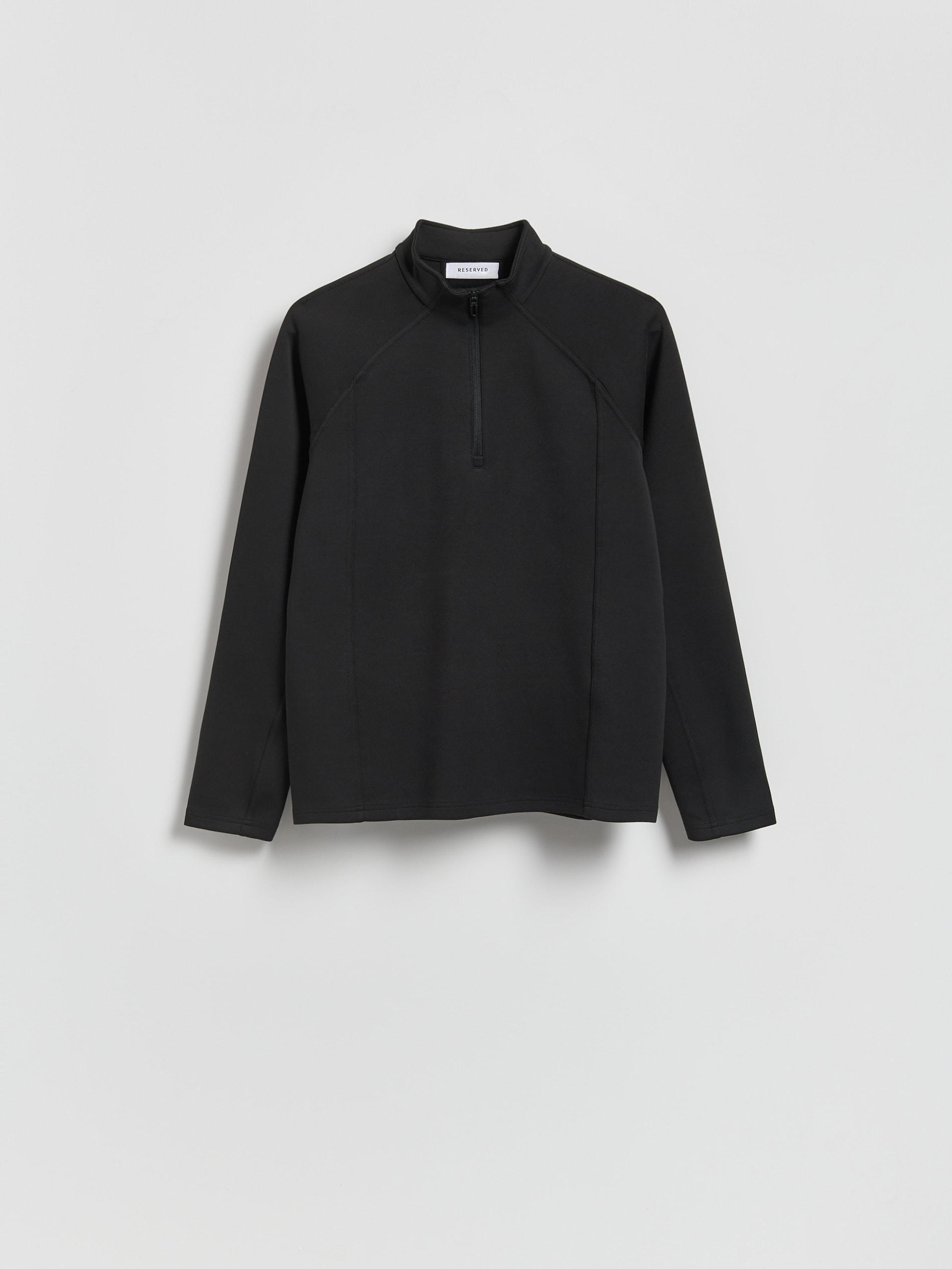 Black Sweatshirt With Stand Up Collar, Black, large image number 0