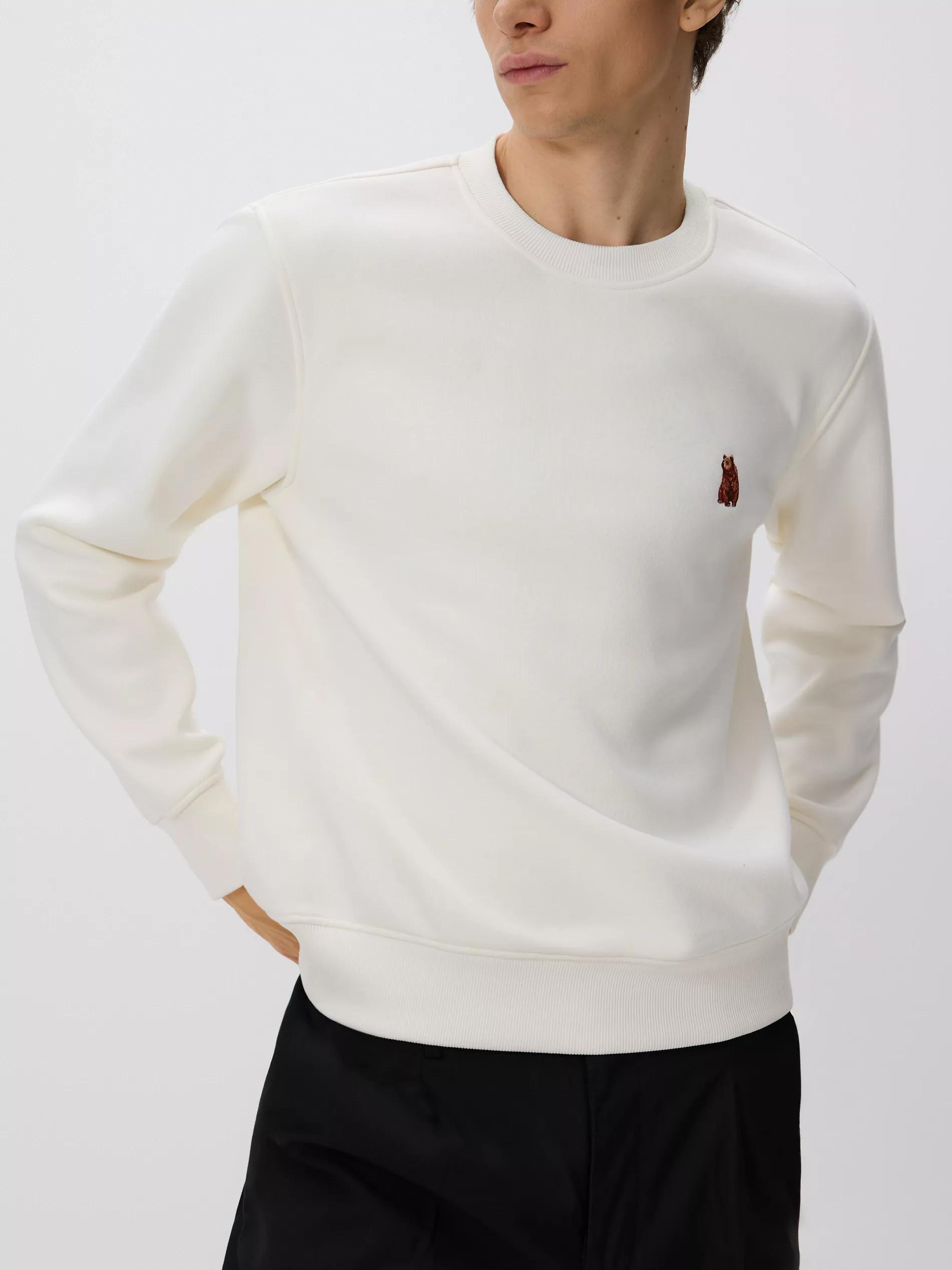 Cream Sweatshirt With Embroidery Detailing, Ivory, large image number 2