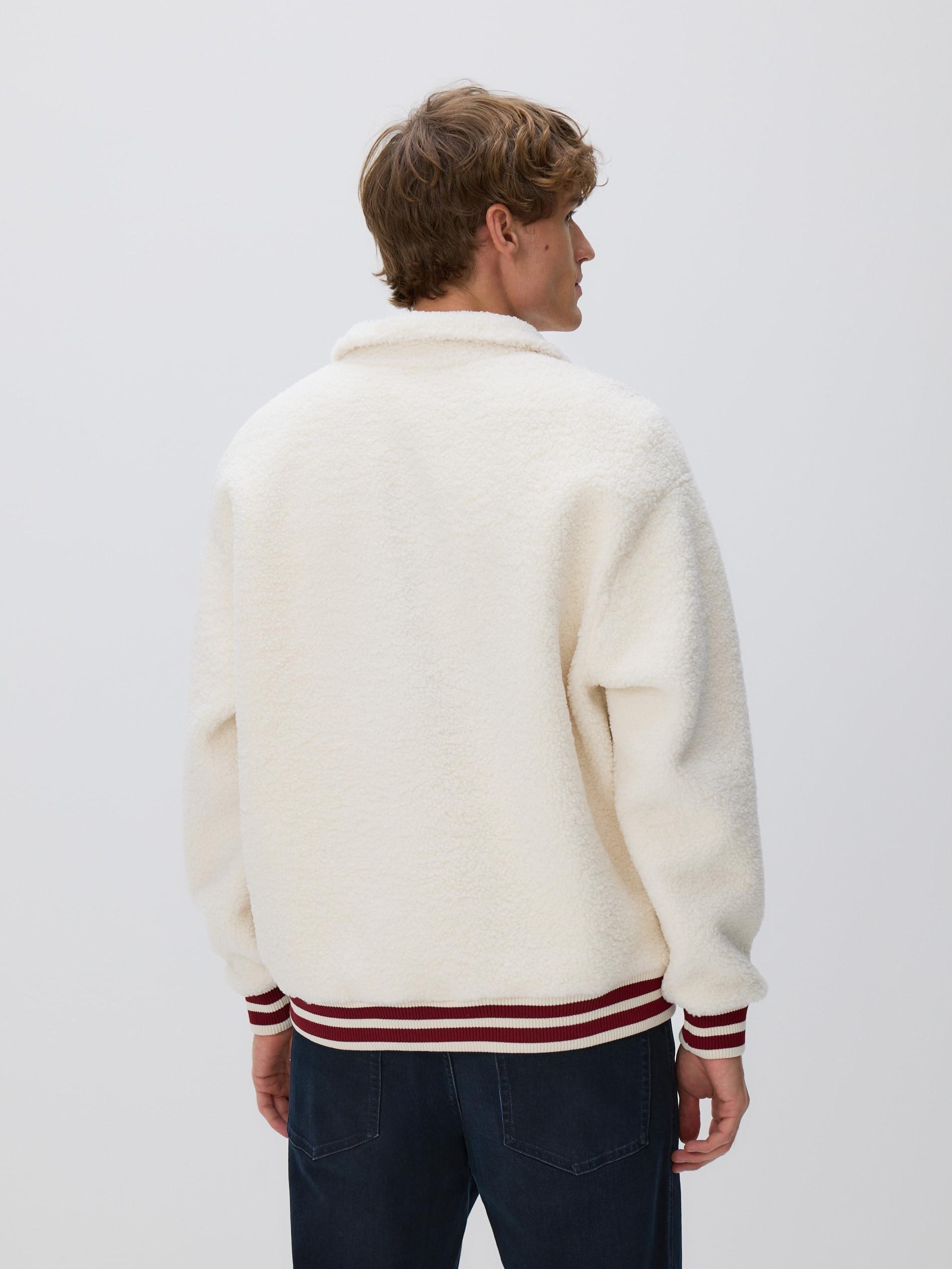 Cream Fleece Sweatshirt With Stand Up Collar, Ivory, large image number 3