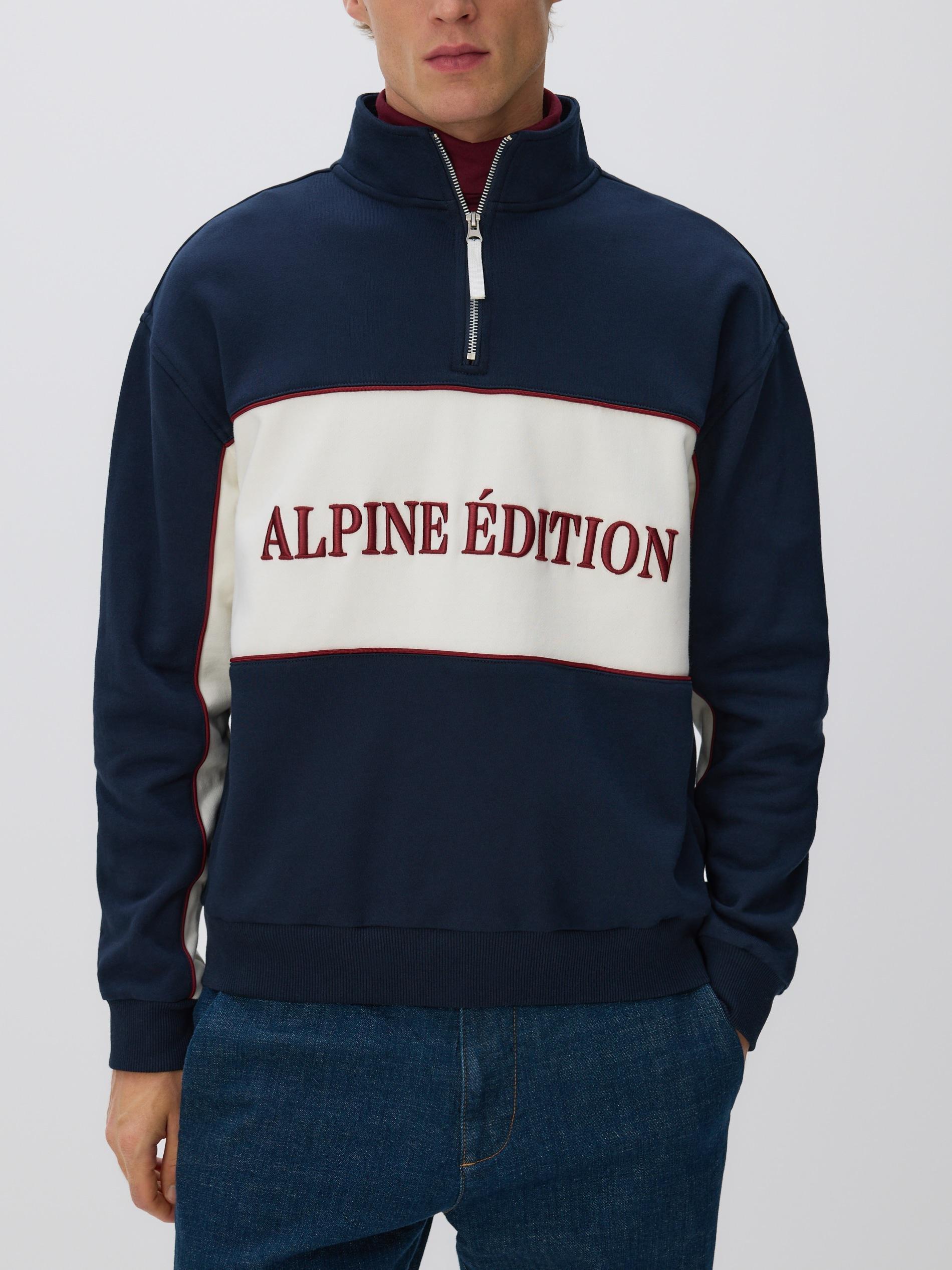 Navy Cotton Sweatshirt With Stand Up Collar, Navy, large image number 1