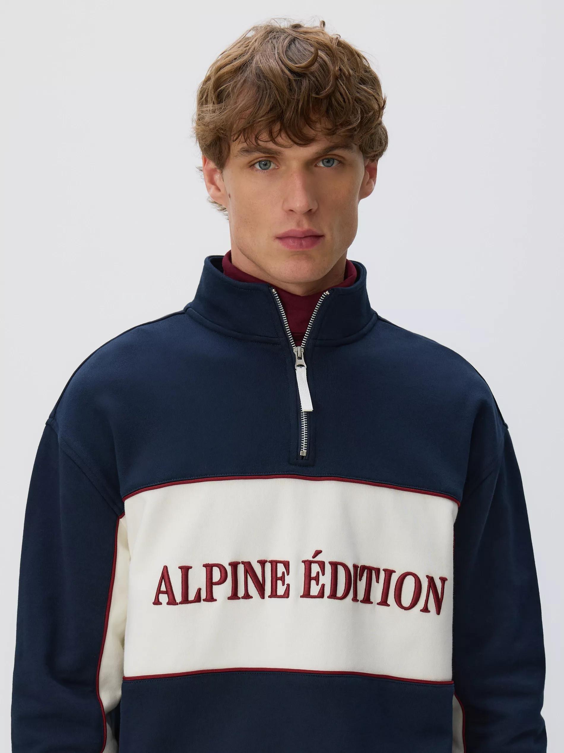 Navy Cotton Sweatshirt With Stand Up Collar, Navy, large image number 2