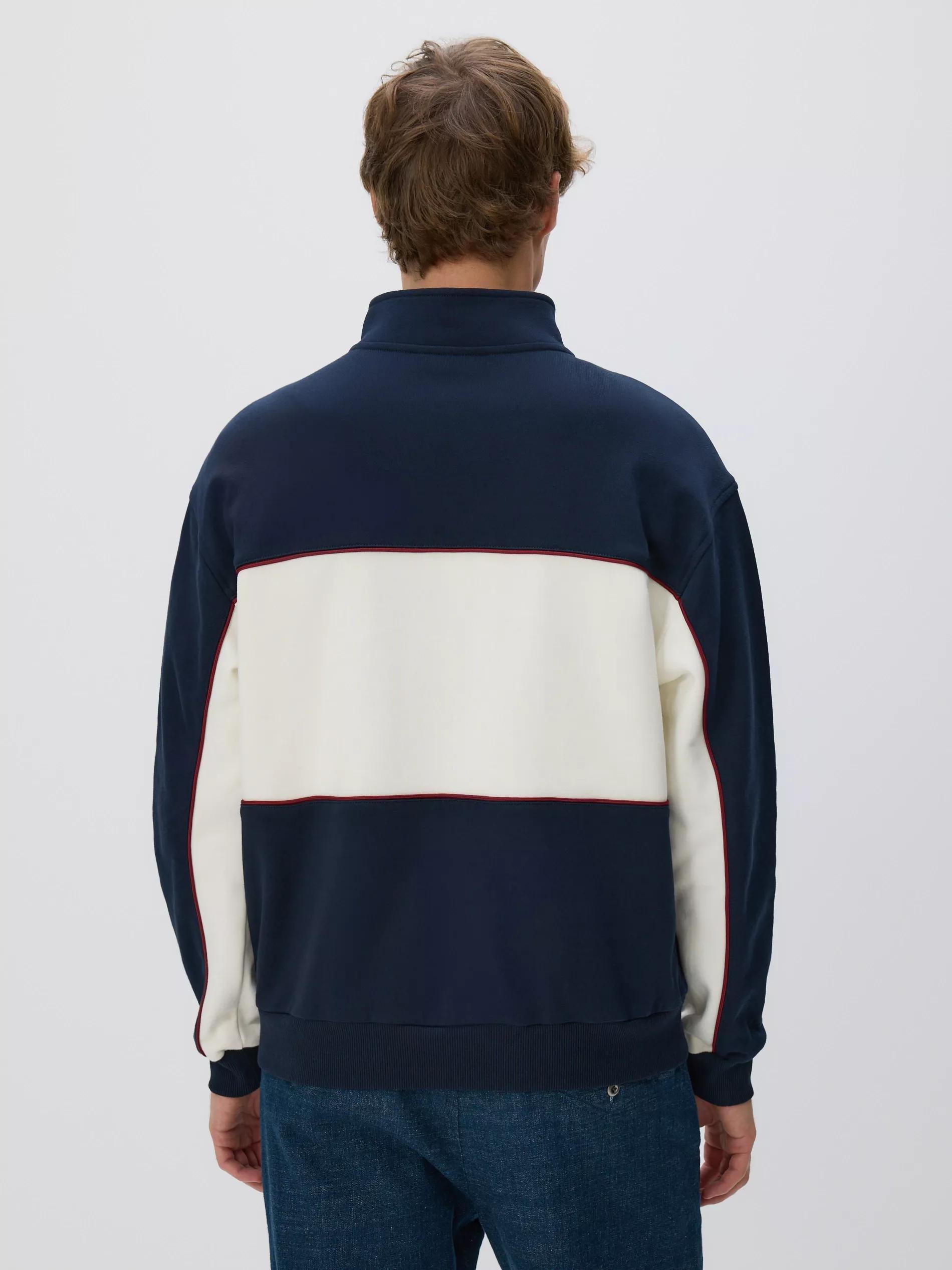 Navy Cotton Sweatshirt With Stand Up Collar, Navy, large image number 3