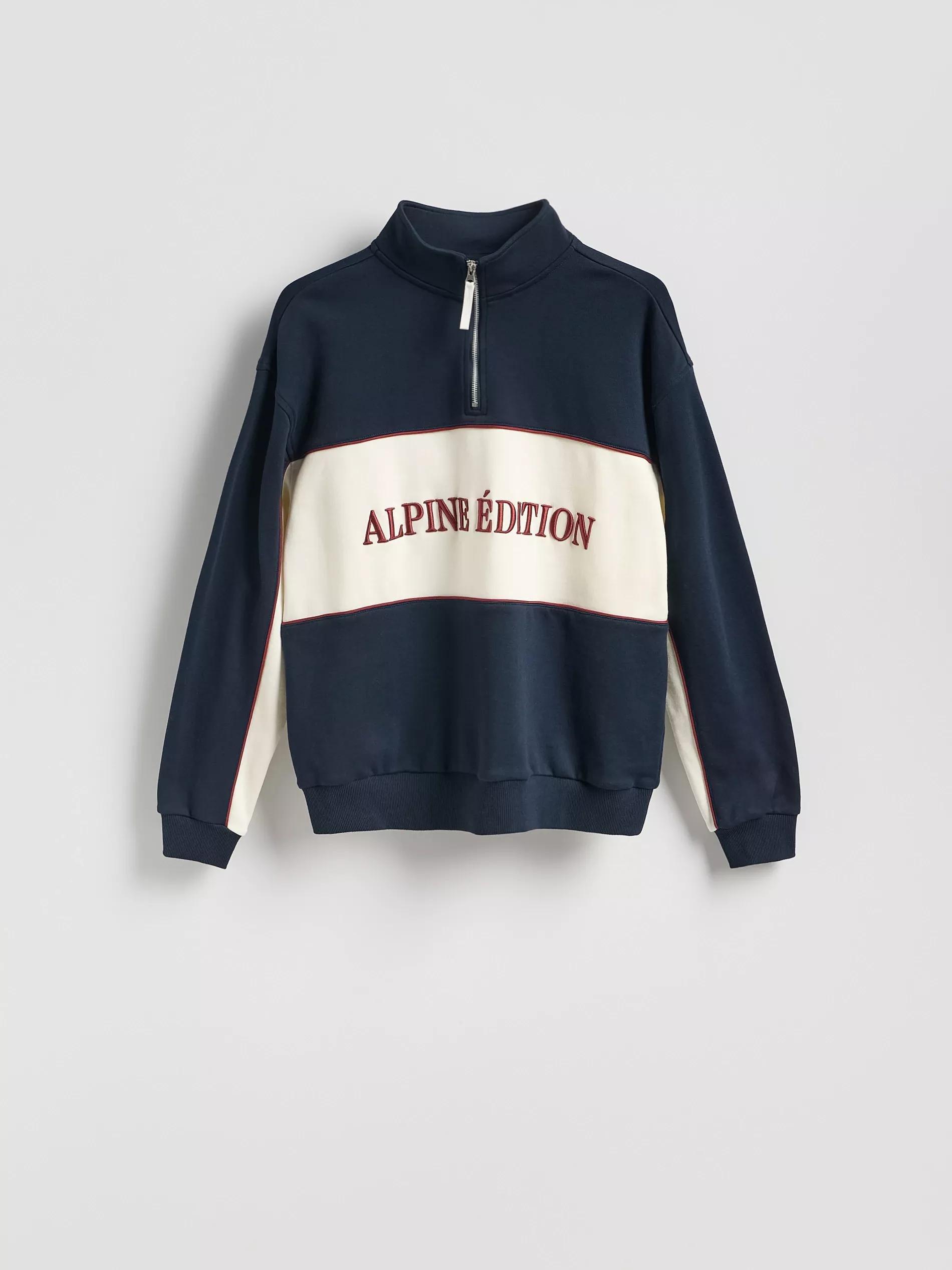 Navy Cotton Sweatshirt With Stand Up Collar, Navy, large image number 4