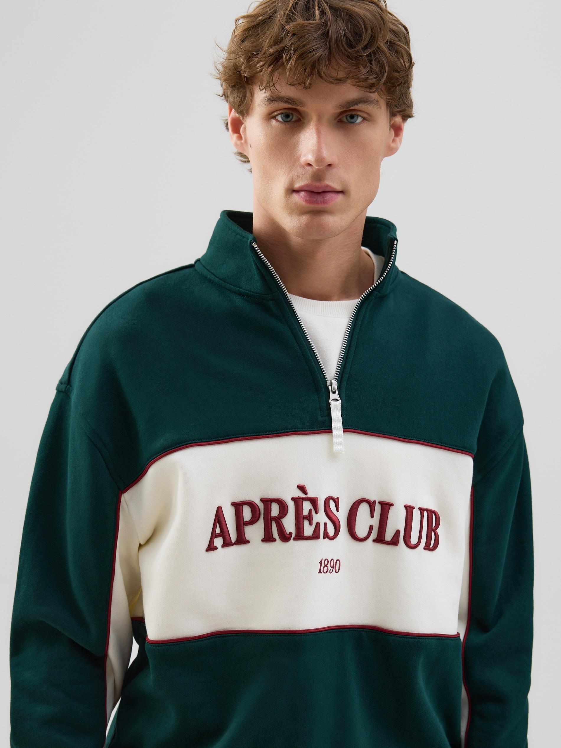 Green Cotton Sweatshirt With Stand Up Collar, Khaki, medium