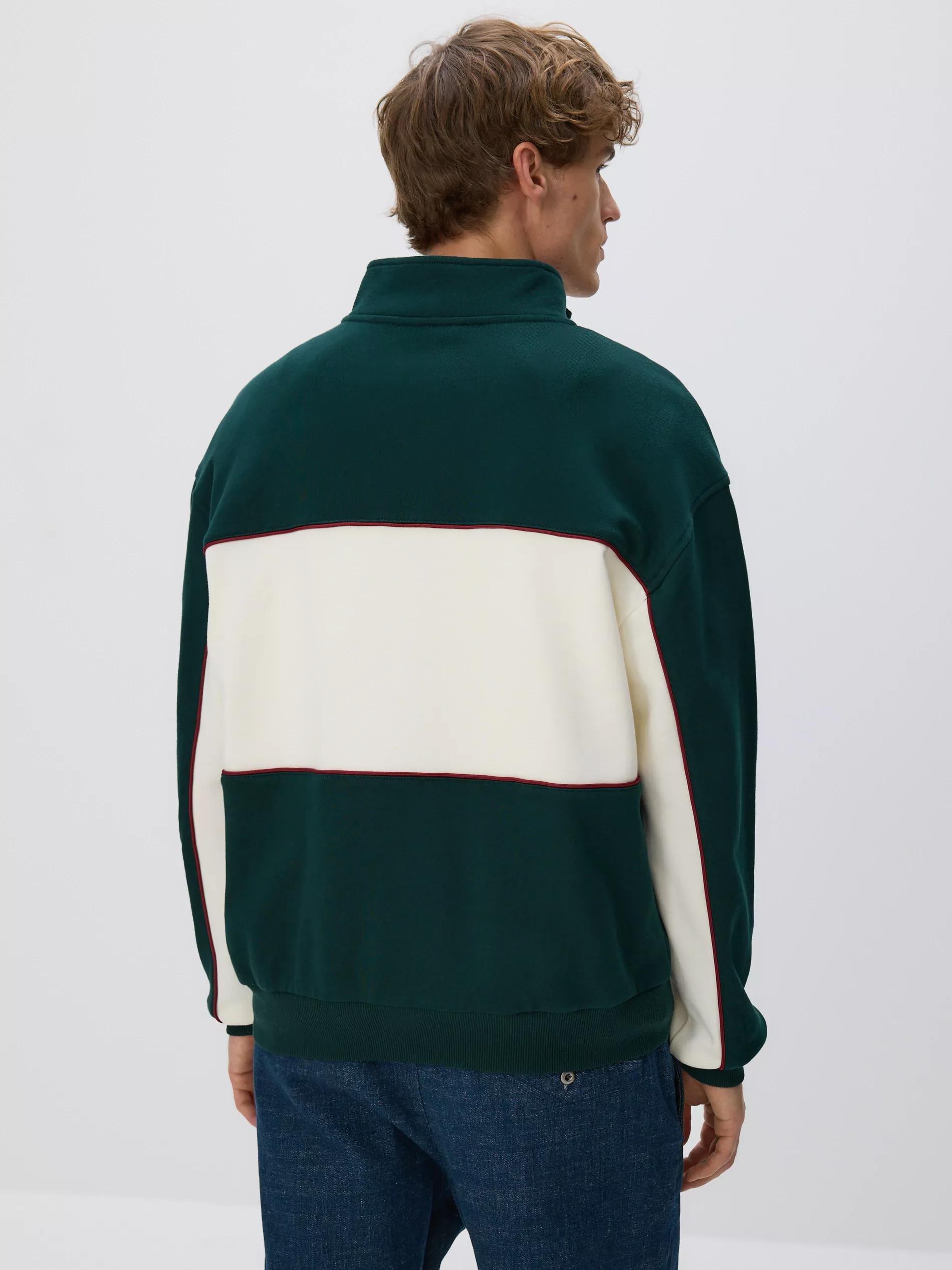 Green Cotton Sweatshirt With Stand Up Collar, Khaki, large image number 3