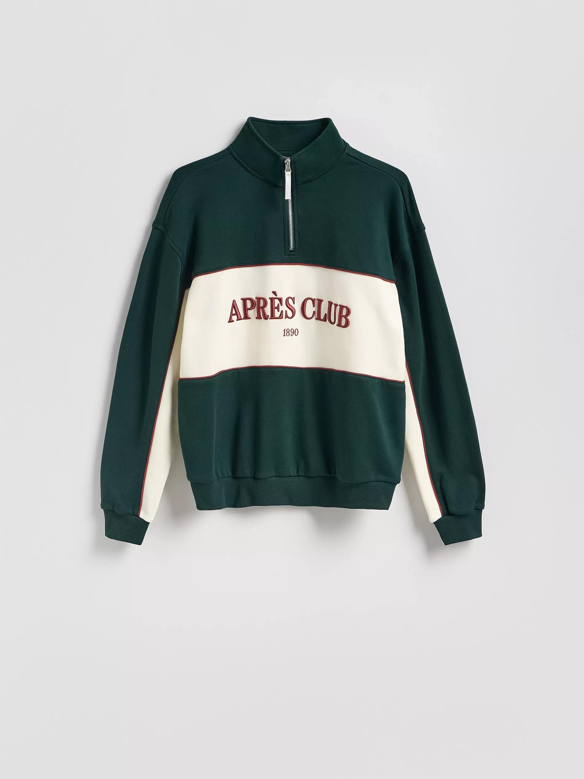 Green Cotton Sweatshirt With Stand Up Collar, Khaki, large image number 4