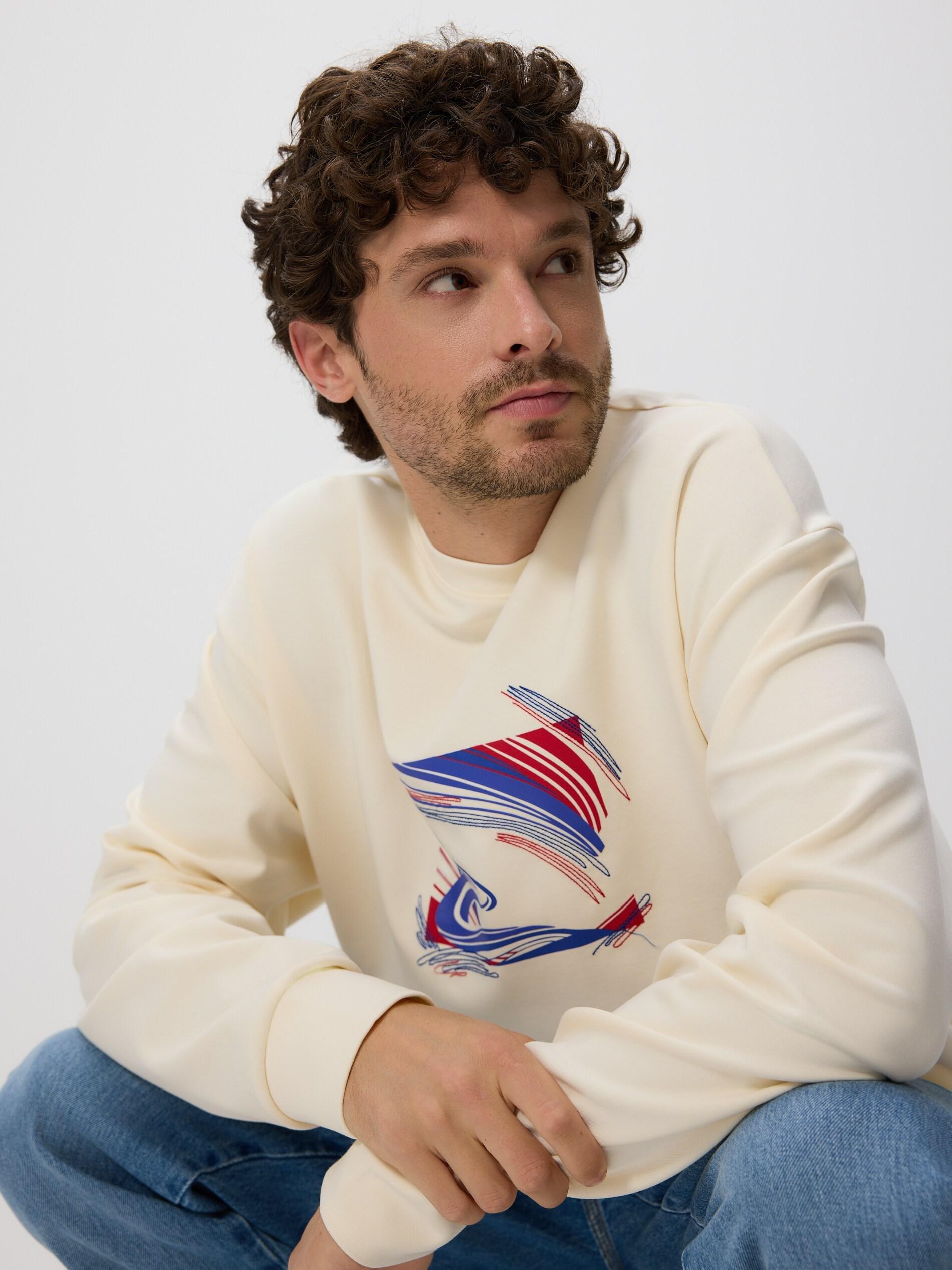 Beige Sweatshirt With Print, Ivory, large image number 0