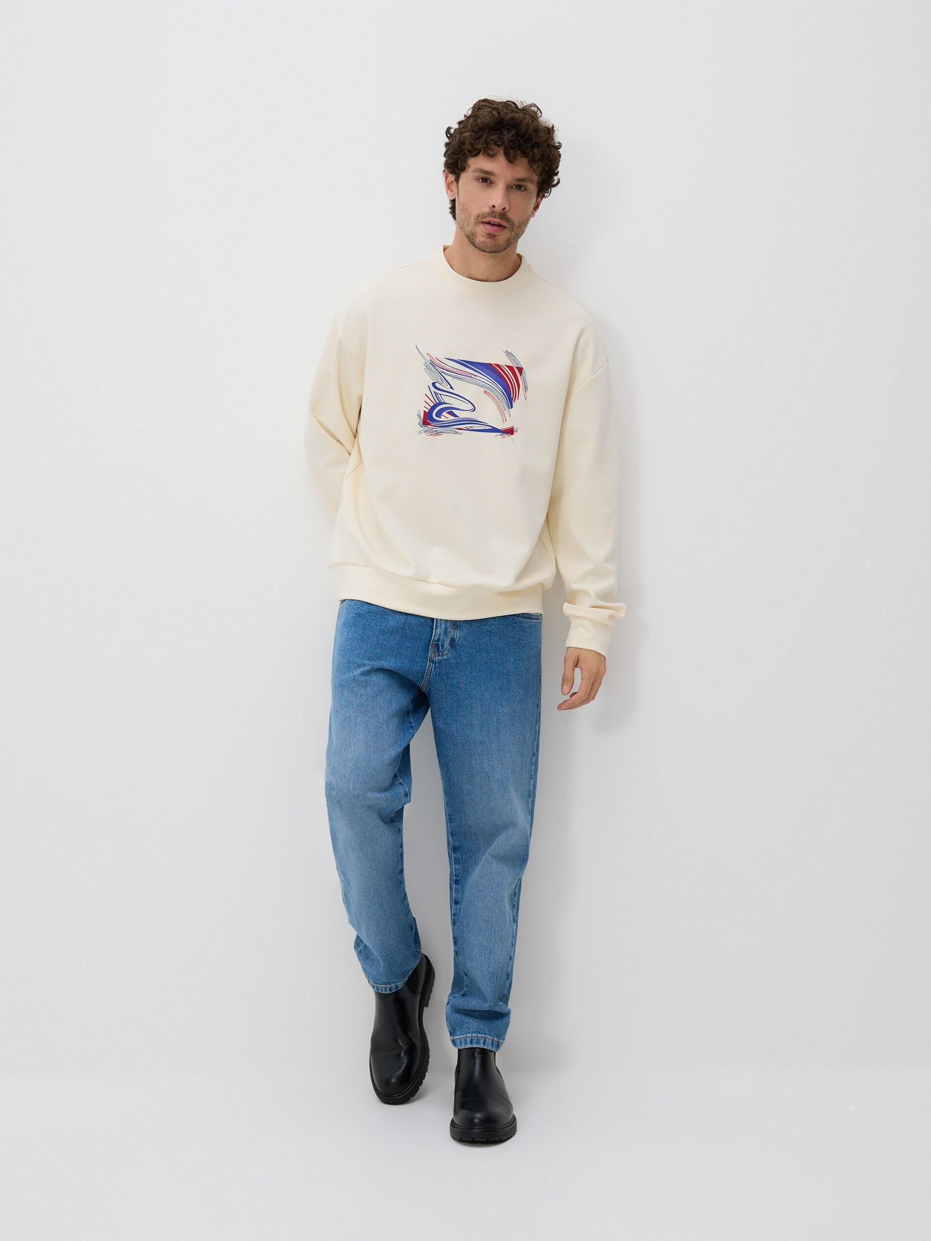 Beige Sweatshirt With Print, Ivory, large image number 2