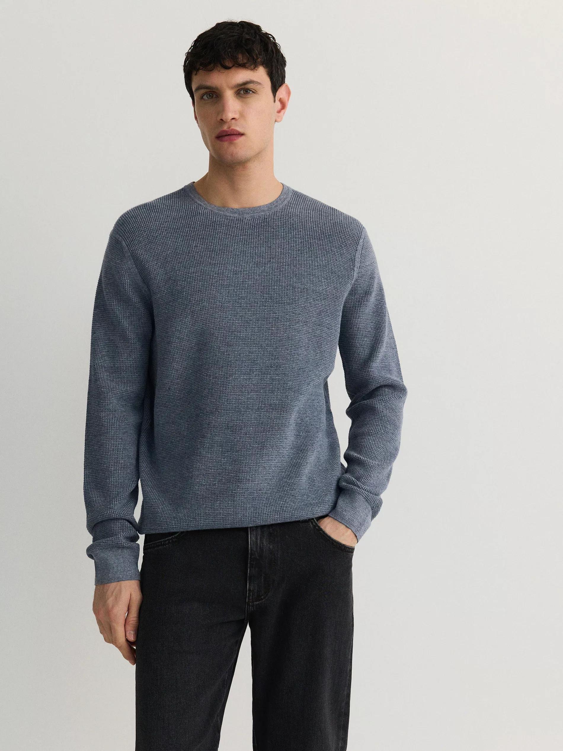 Blue High Cotton Content Sweater, , large image number 1