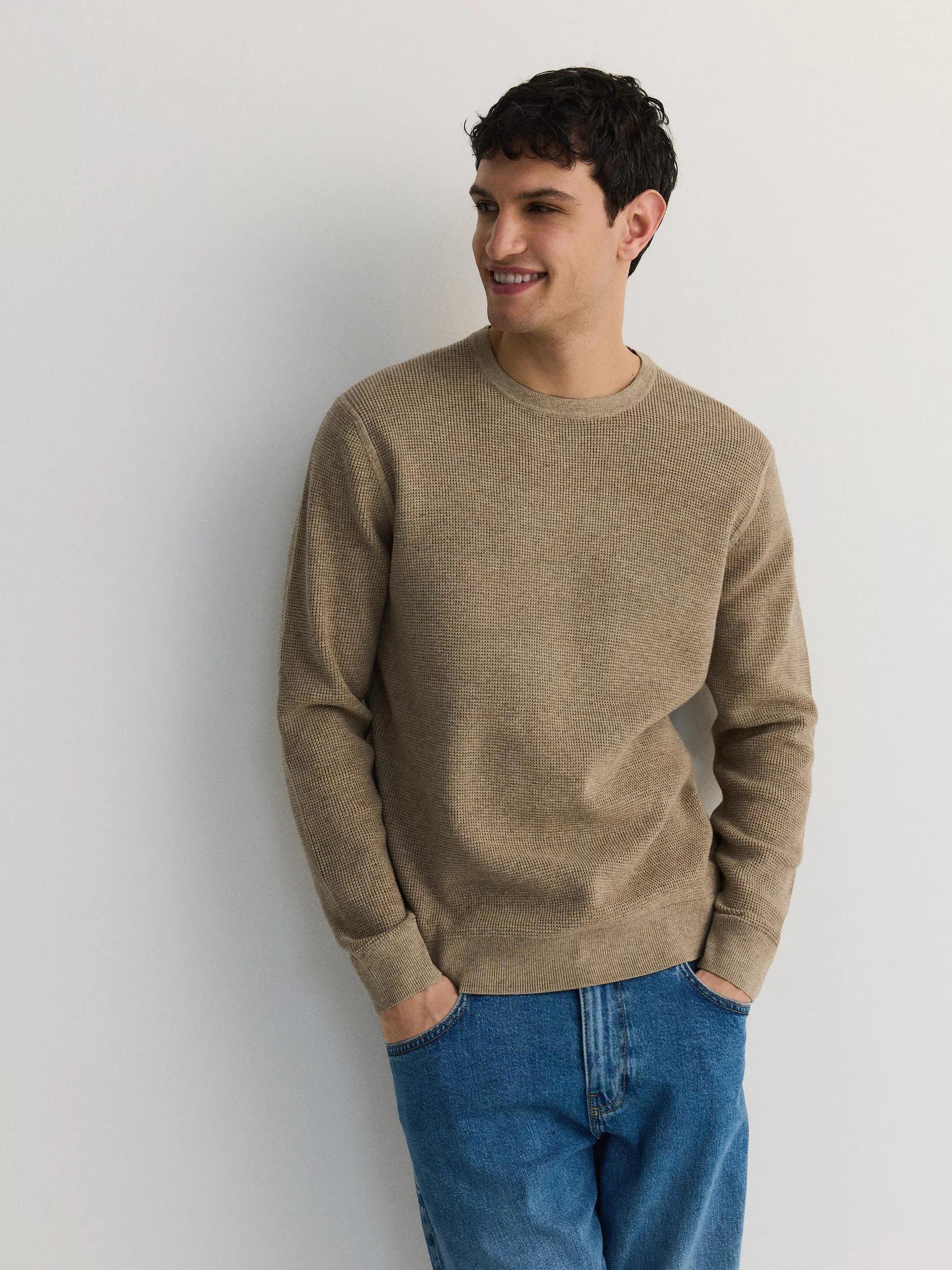 Beige High Cotton Content Sweater, , large image number 0