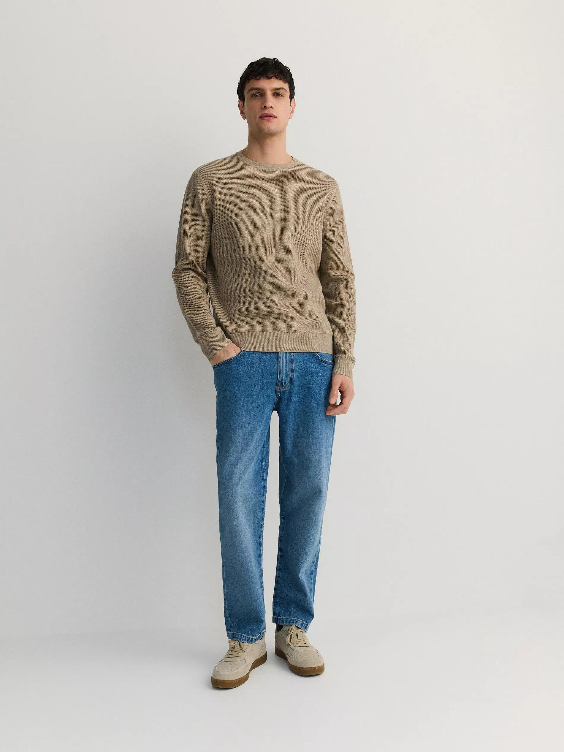Beige High Cotton Content Sweater, , large image number 1