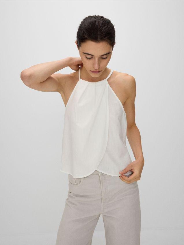 White Halter Neck Blouse, , large image number 0