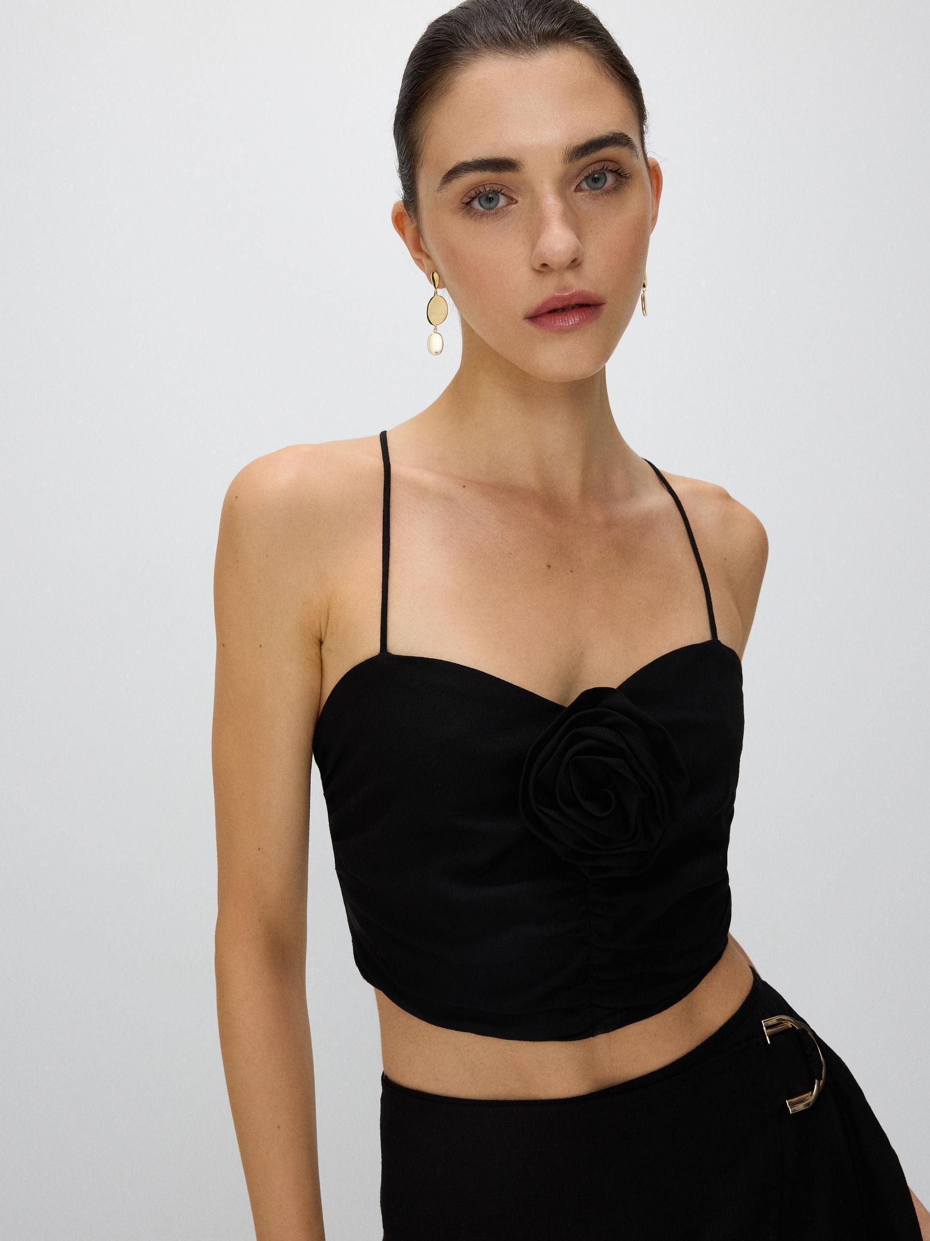 Black Top With Rose-Shaped Detail, , large image number 1